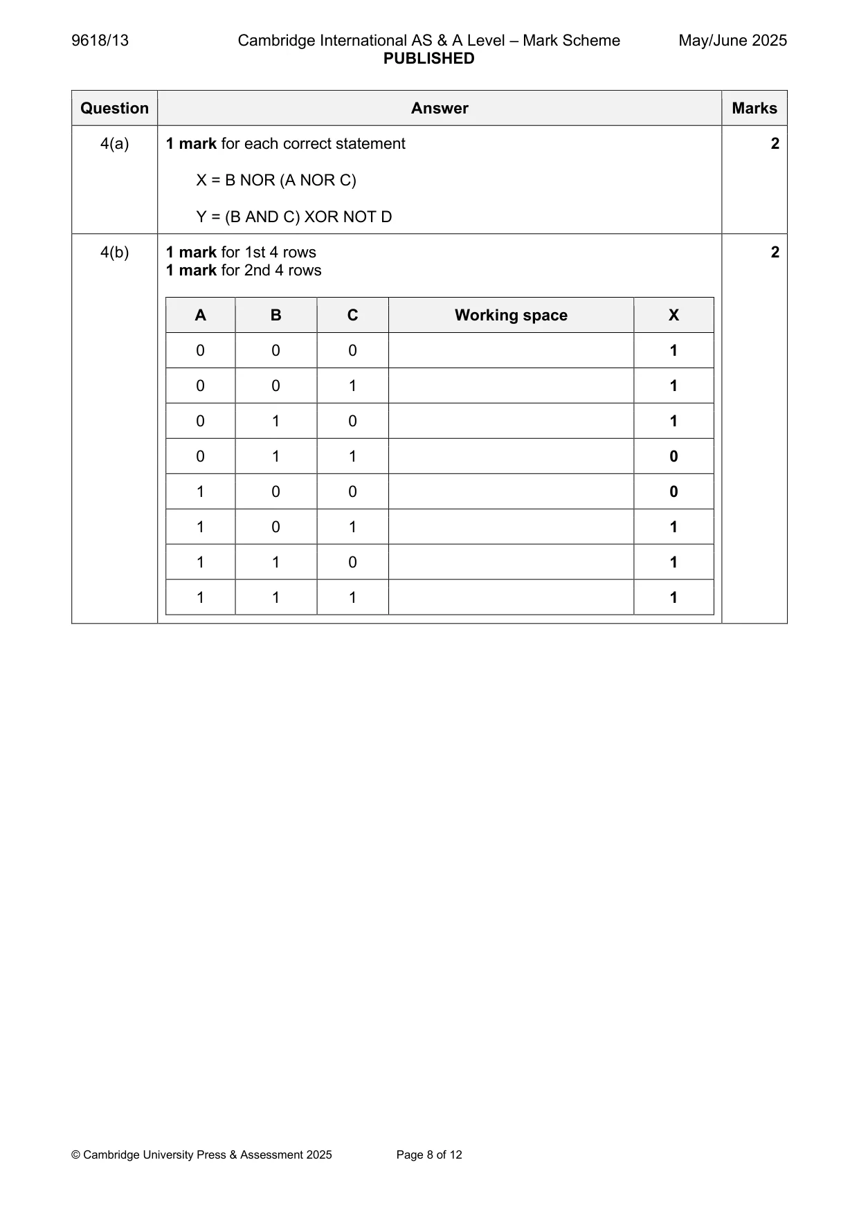 Mark scheme, page 8 of 12