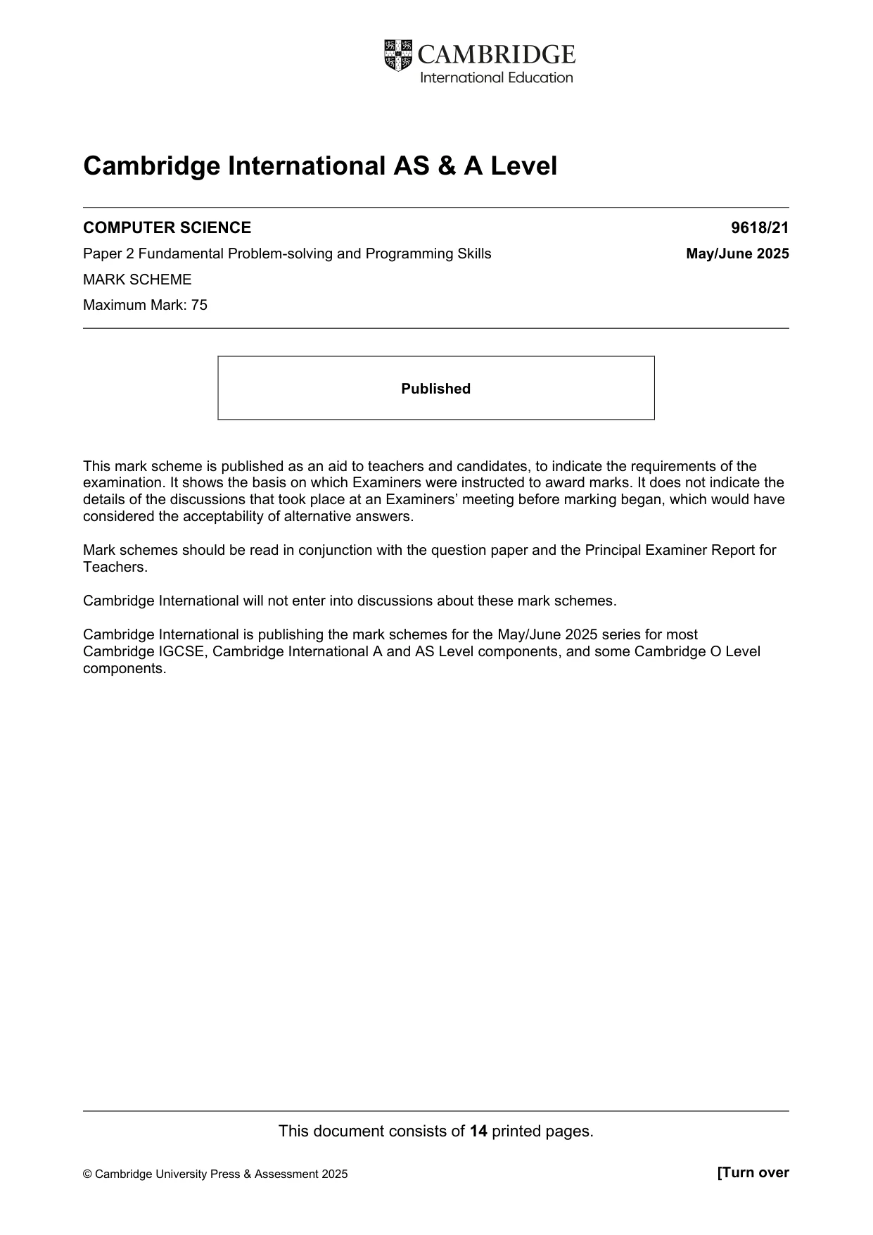Mark scheme, page 1 of 14