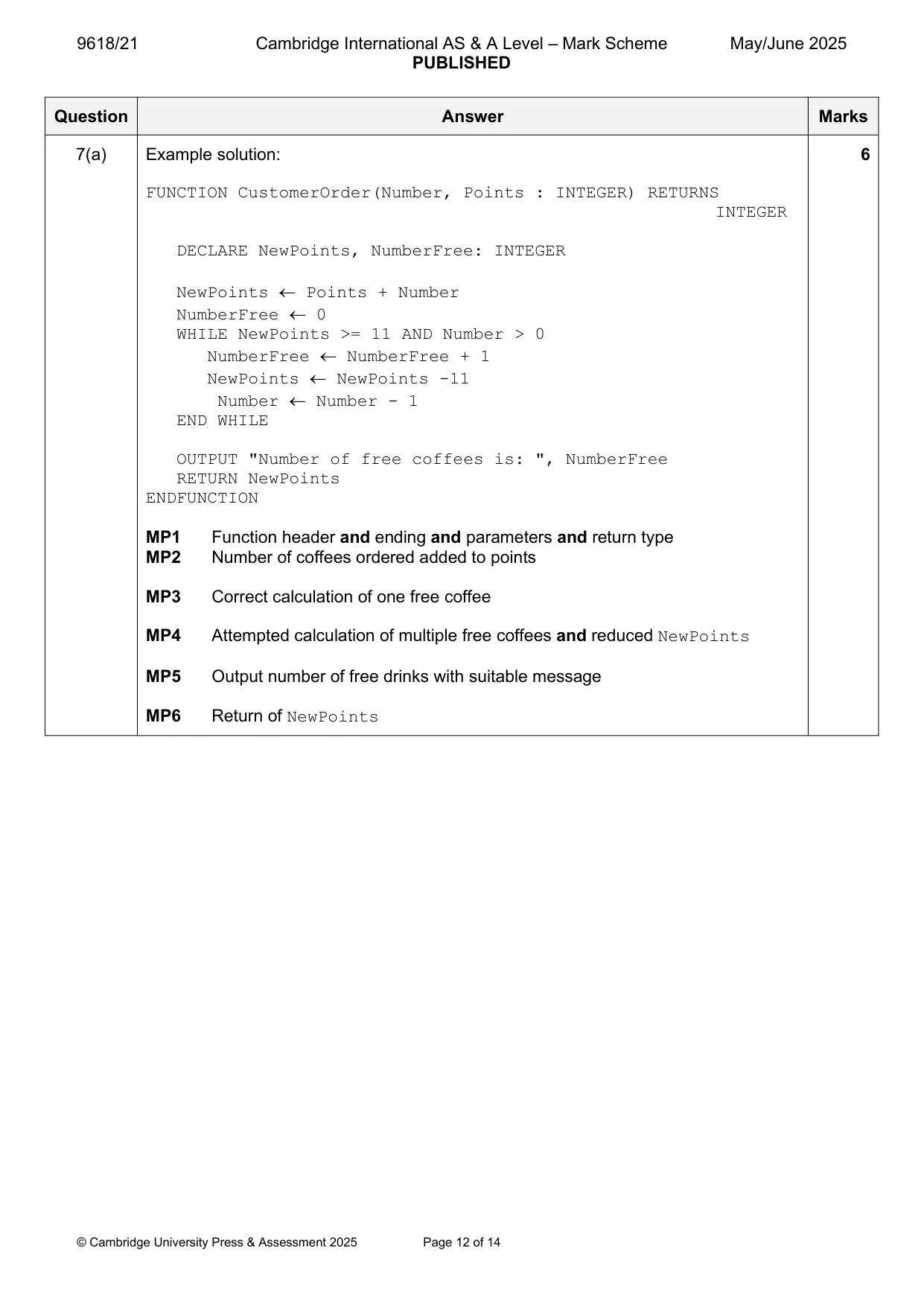 Mark scheme, page 12 of 14