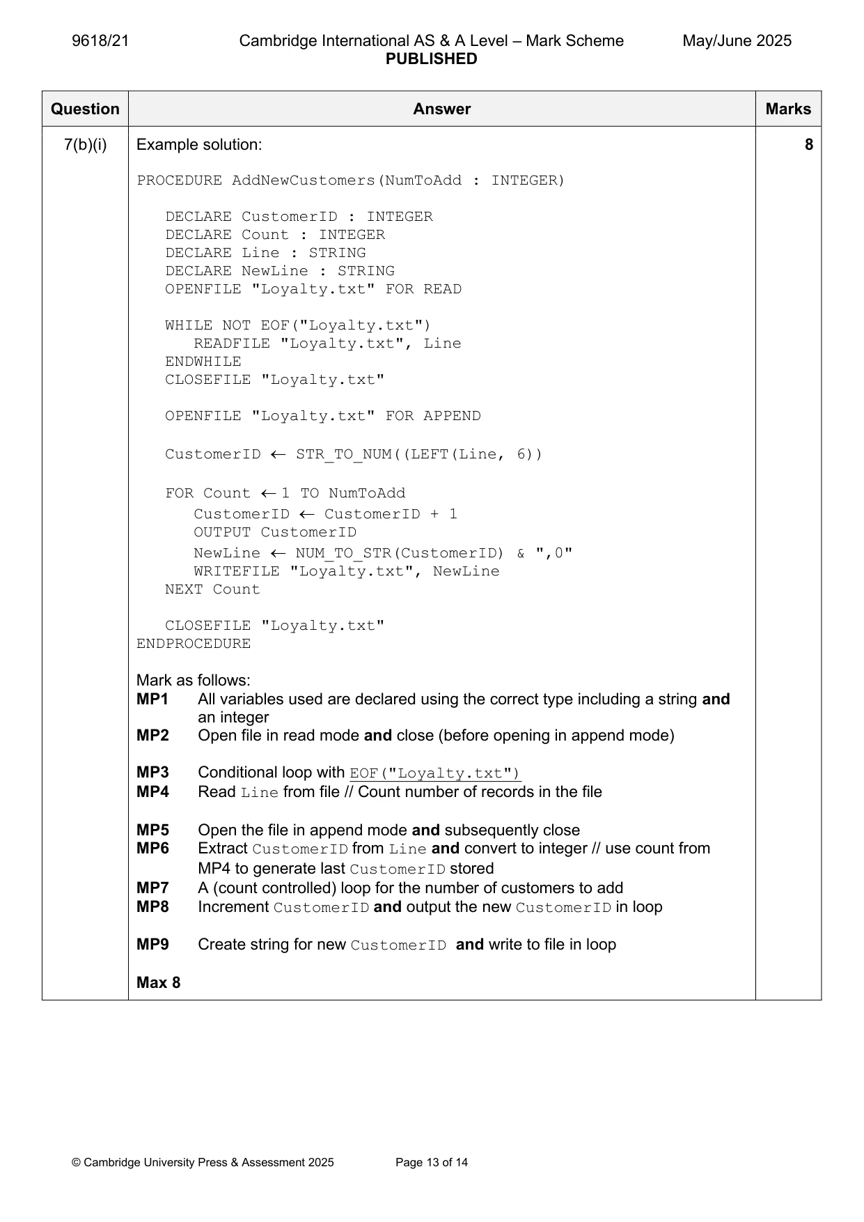 Mark scheme, page 13 of 14