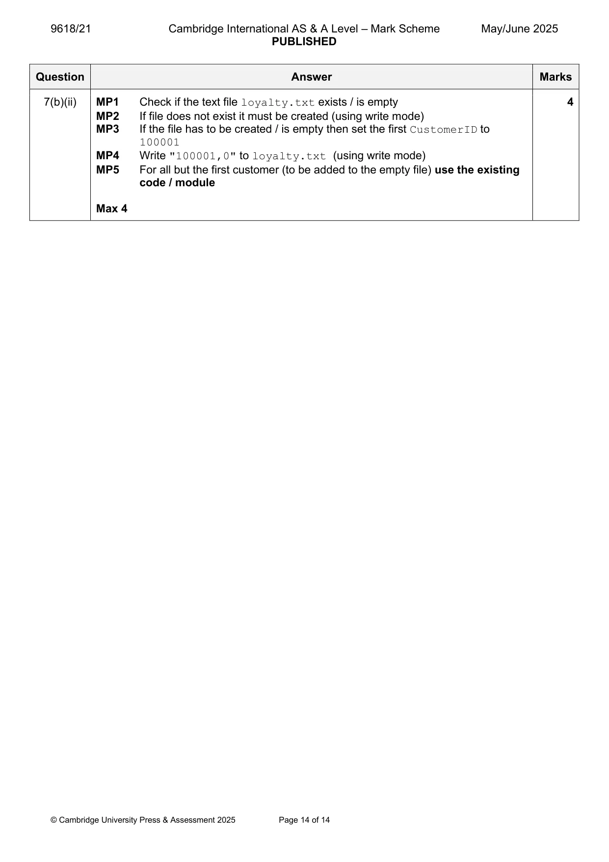 Mark scheme, page 14 of 14