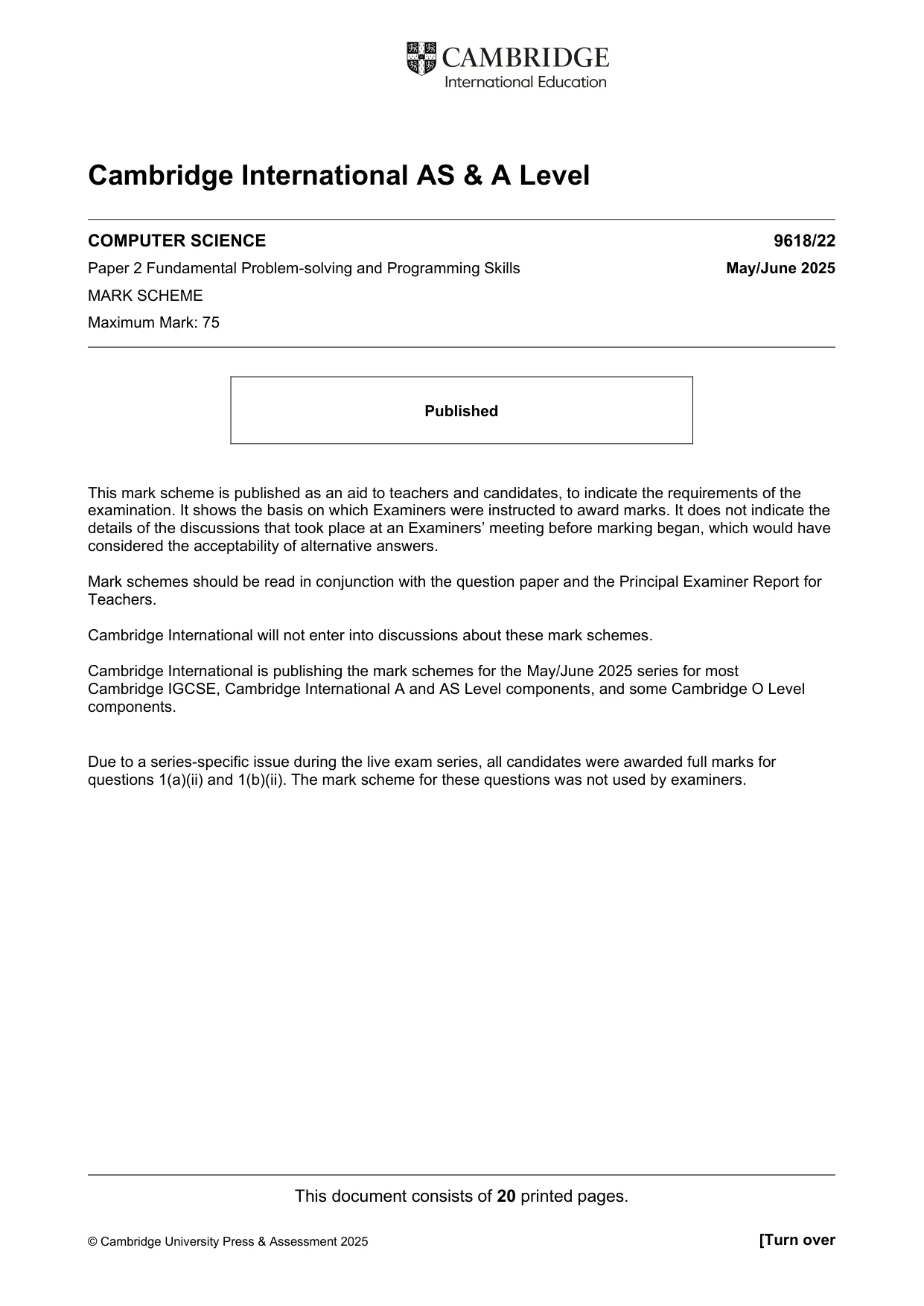 Mark scheme, page 1 of 20