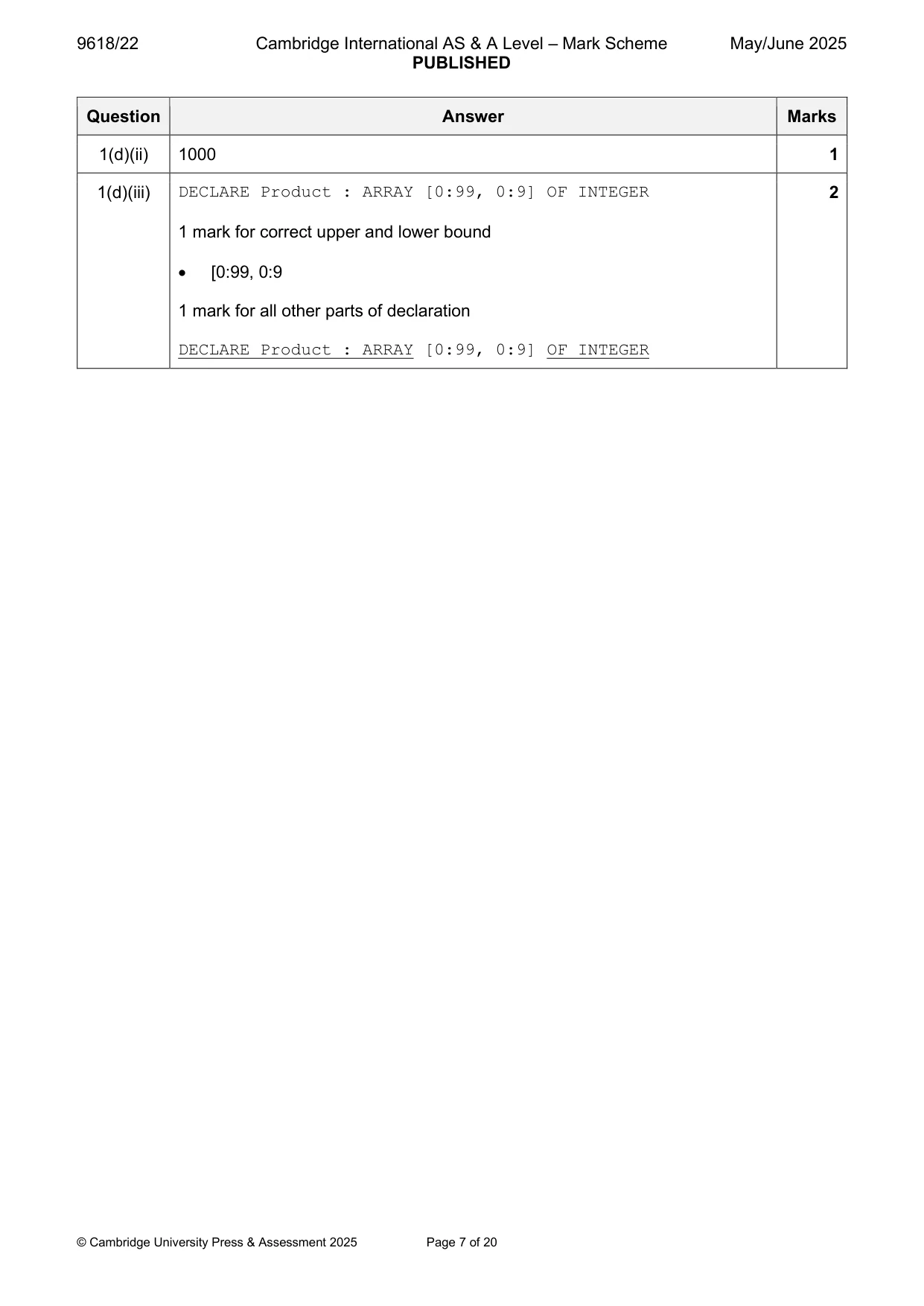 Mark scheme, page 7 of 20