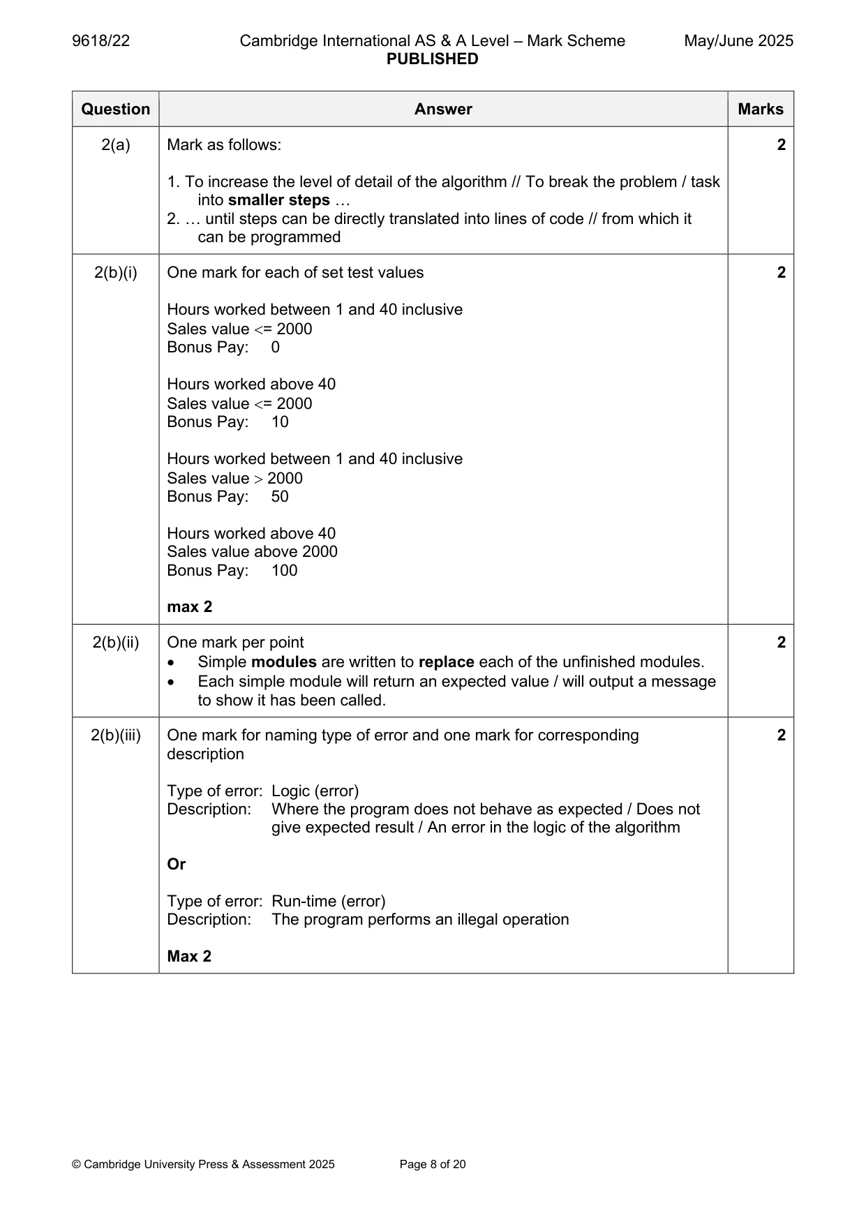 Mark scheme, page 8 of 20
