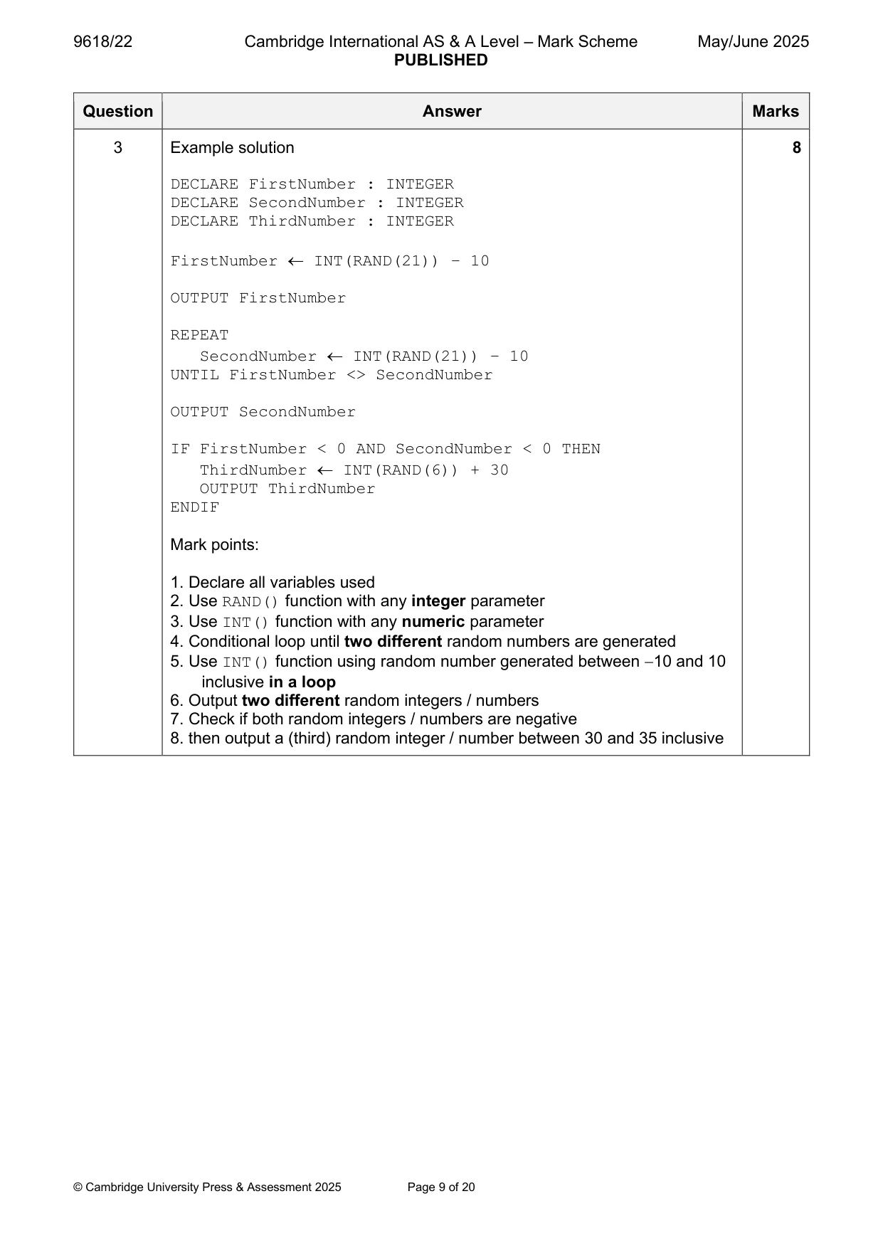 Mark scheme, page 9 of 20
