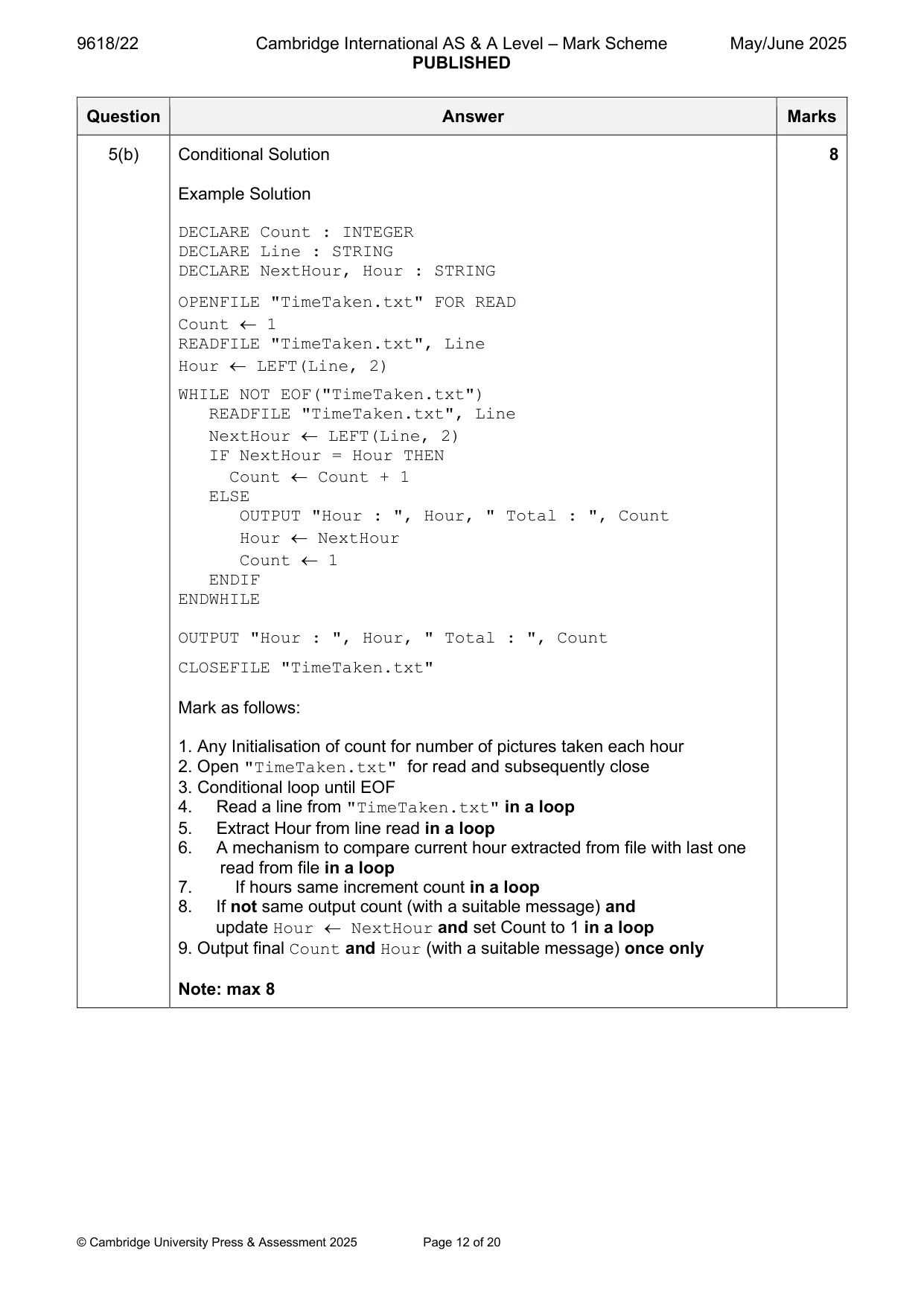 Mark scheme, page 12 of 20