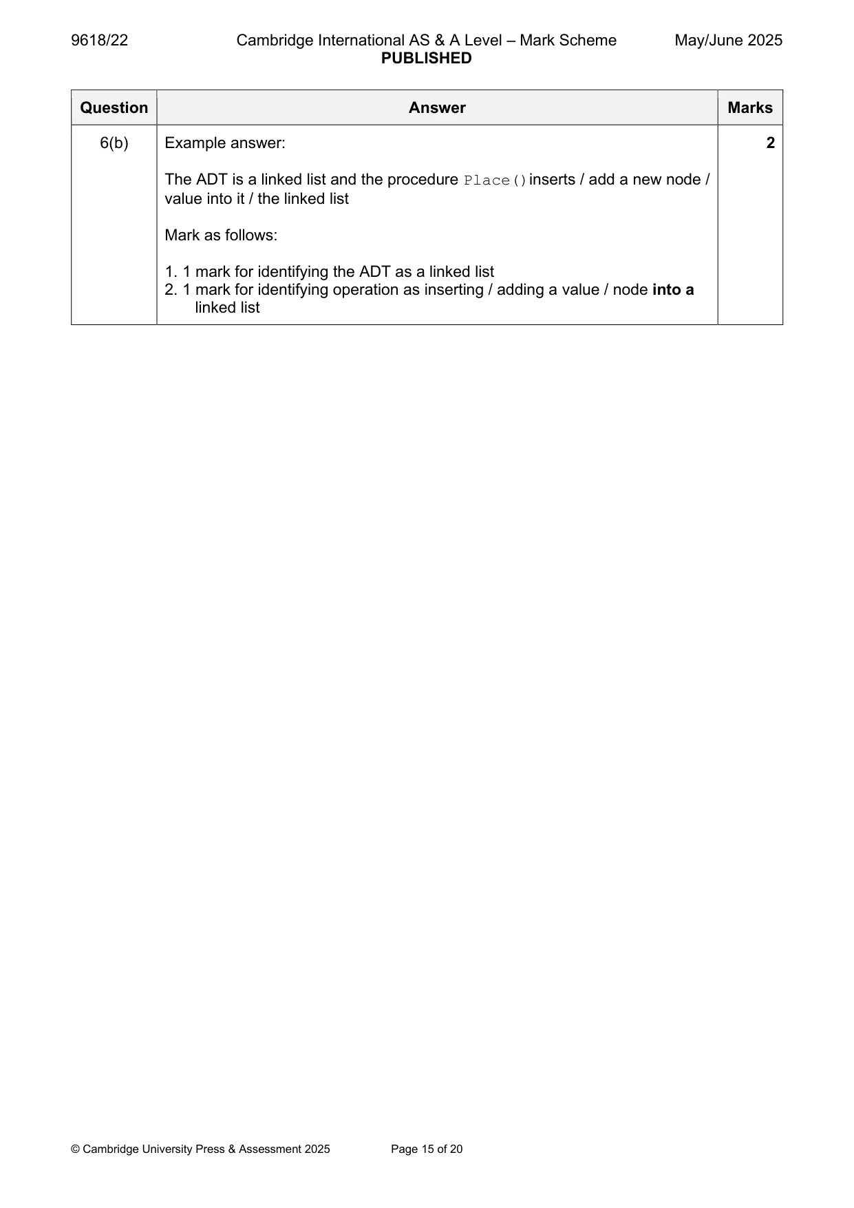 Mark scheme, page 15 of 20