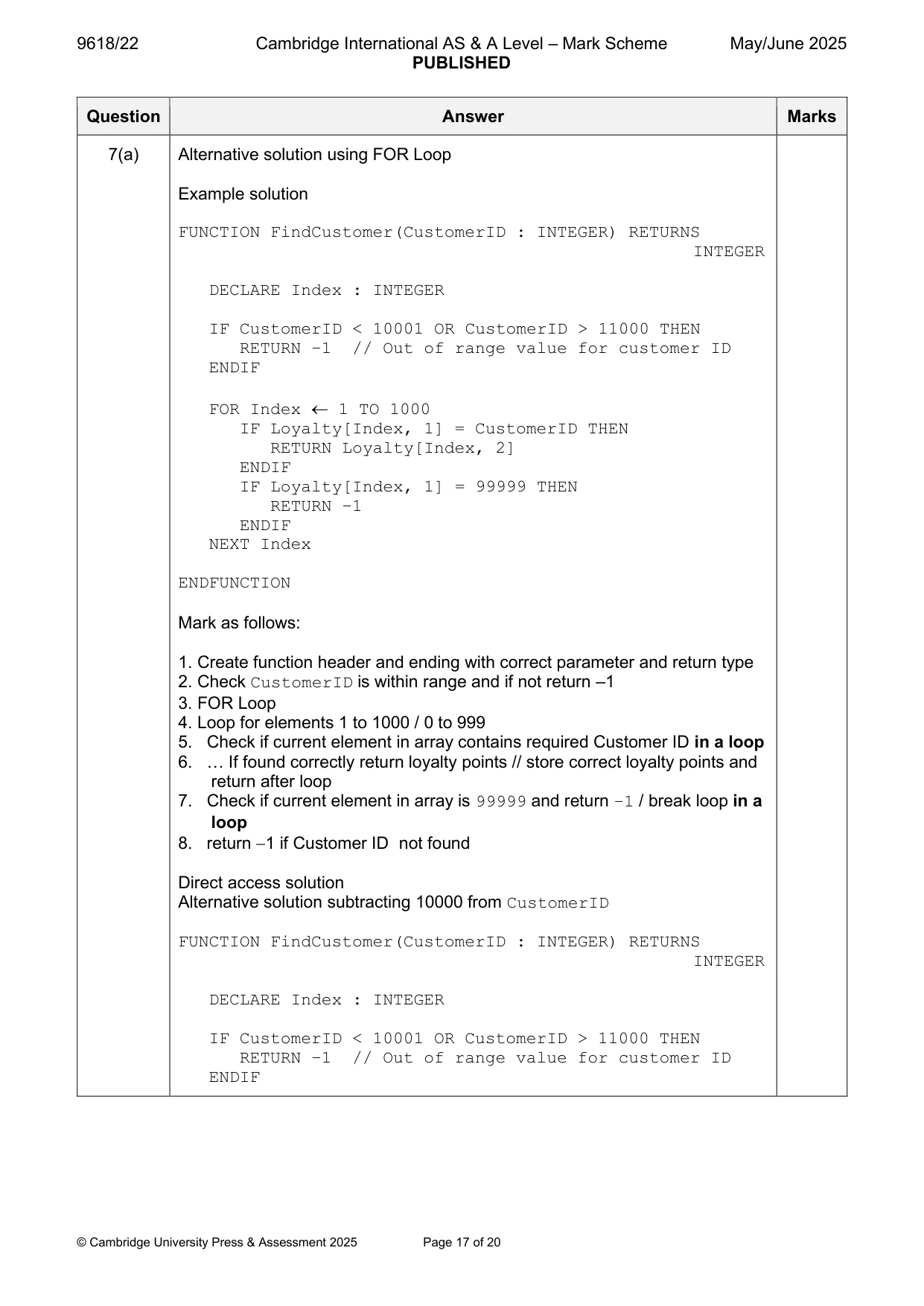 Mark scheme, page 17 of 20
