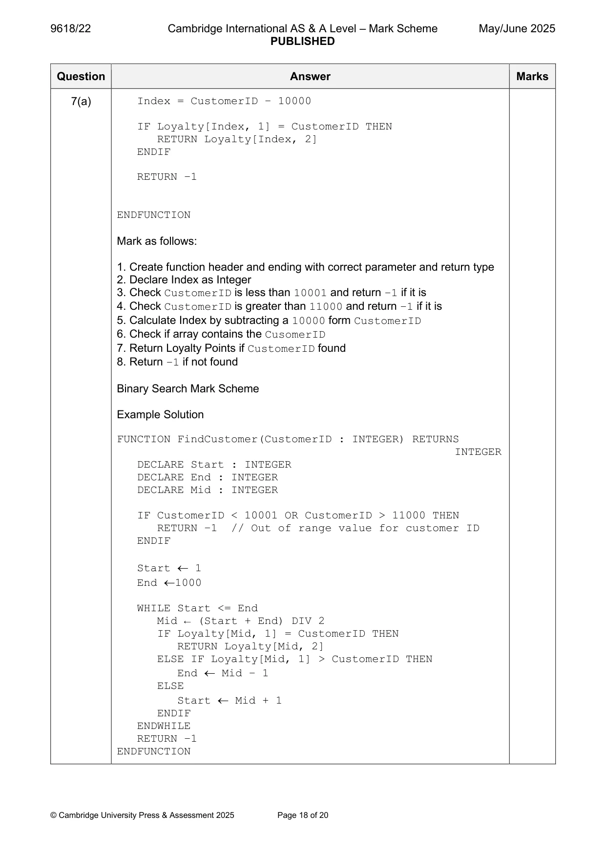 Mark scheme, page 18 of 20