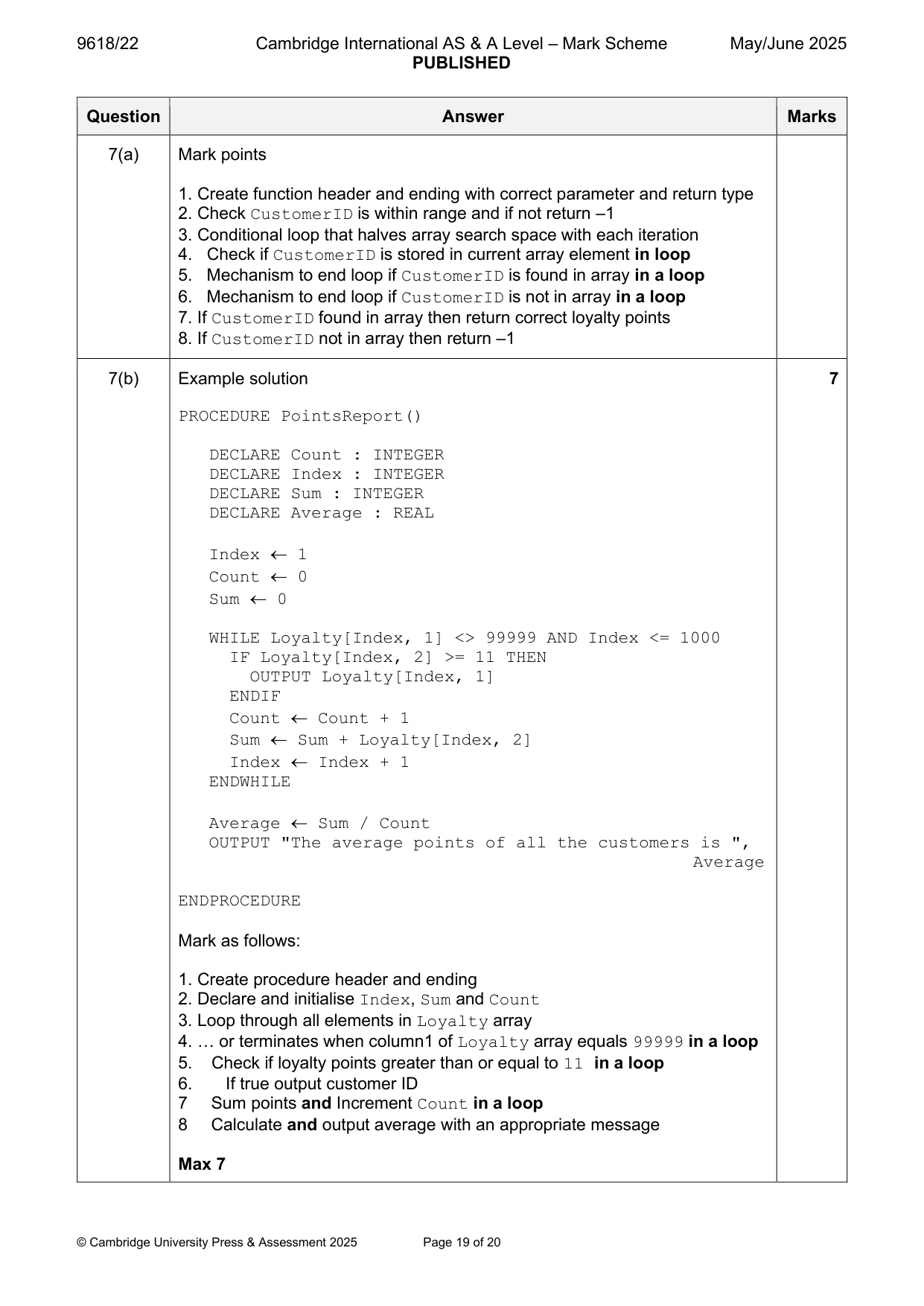 Mark scheme, page 19 of 20