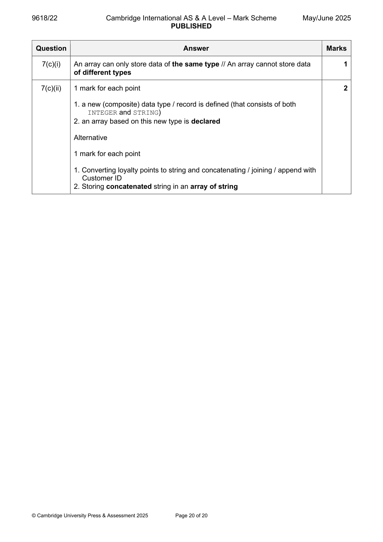 Mark scheme, page 20 of 20