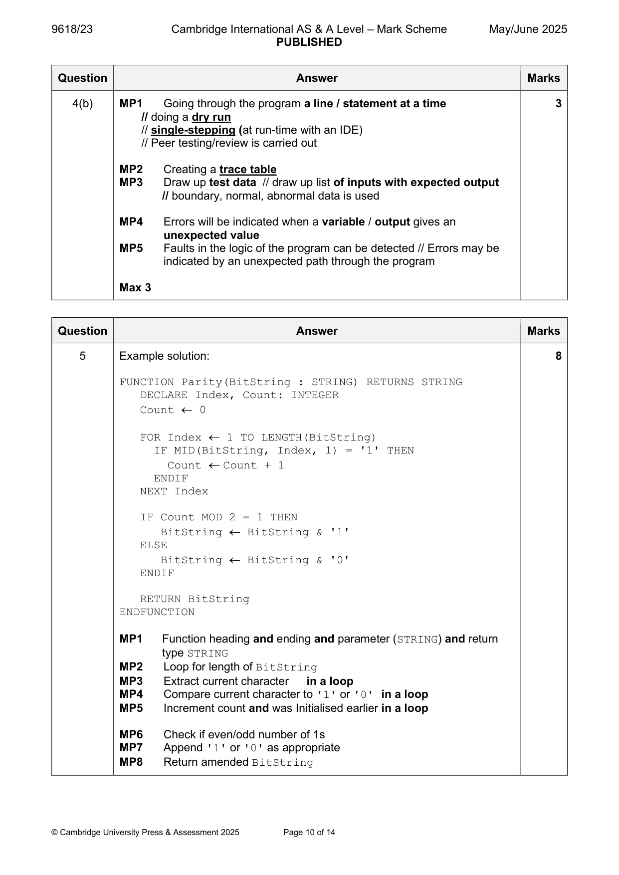 Mark scheme, page 10 of 14