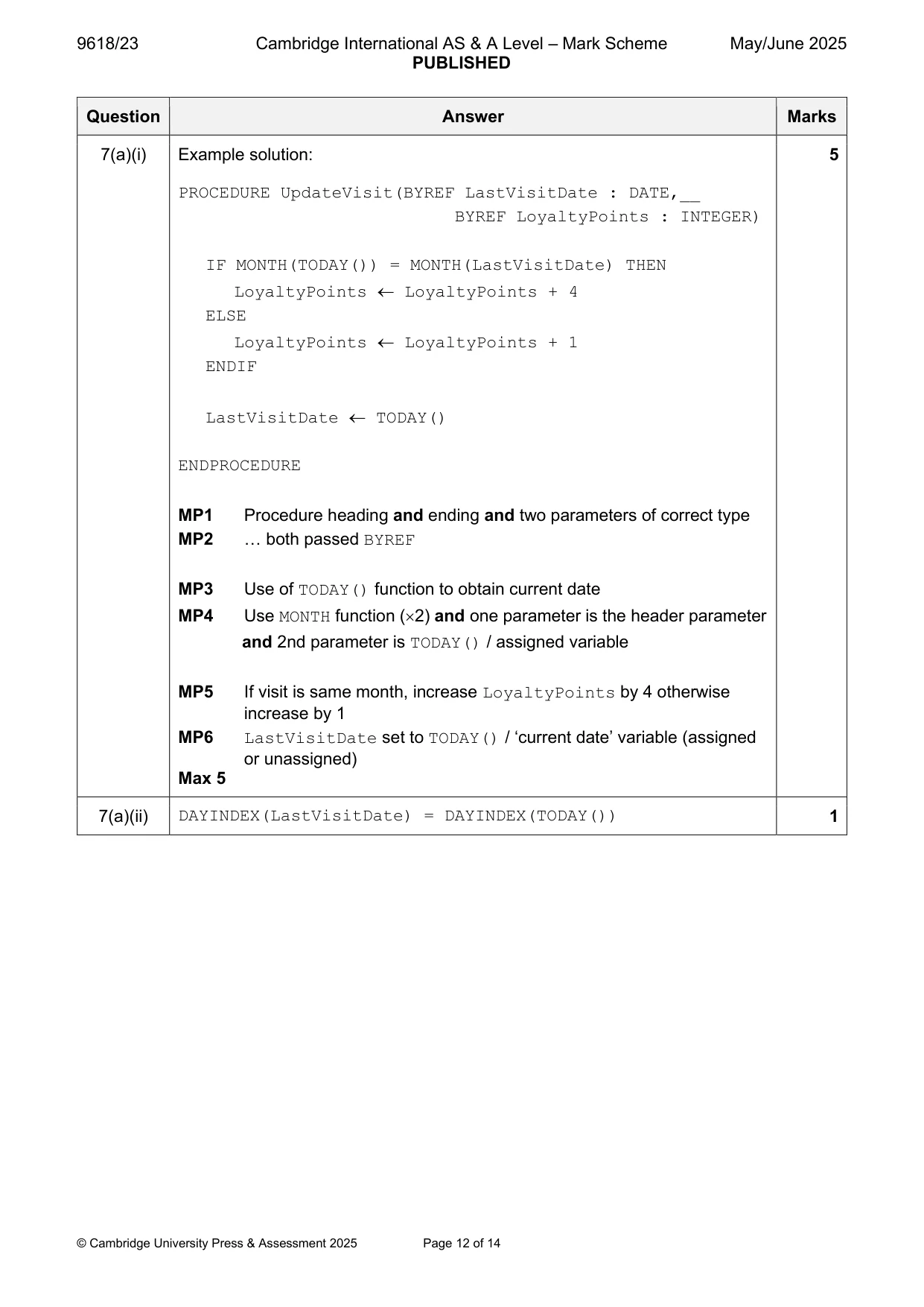 Mark scheme, page 12 of 14