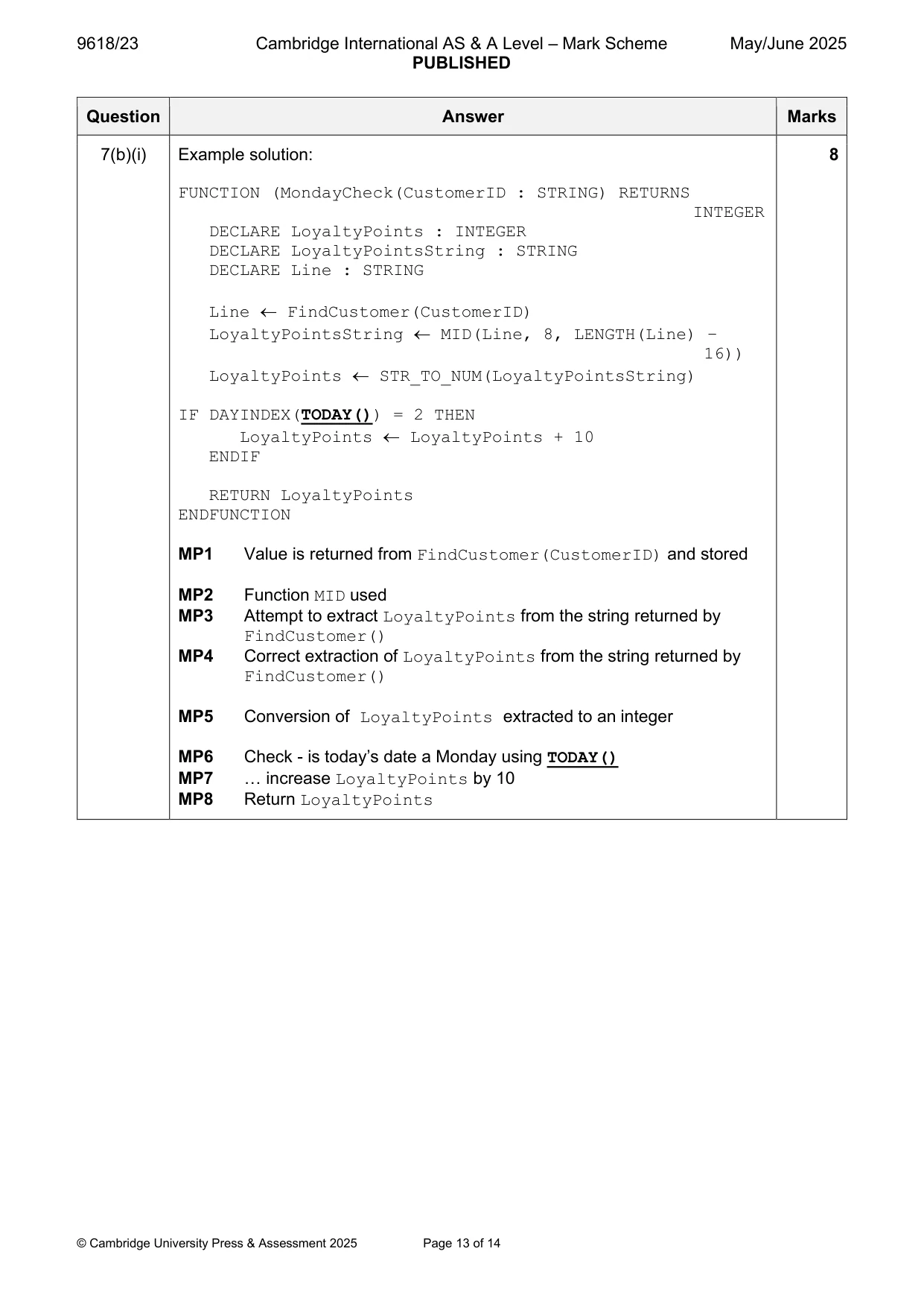 Mark scheme, page 13 of 14