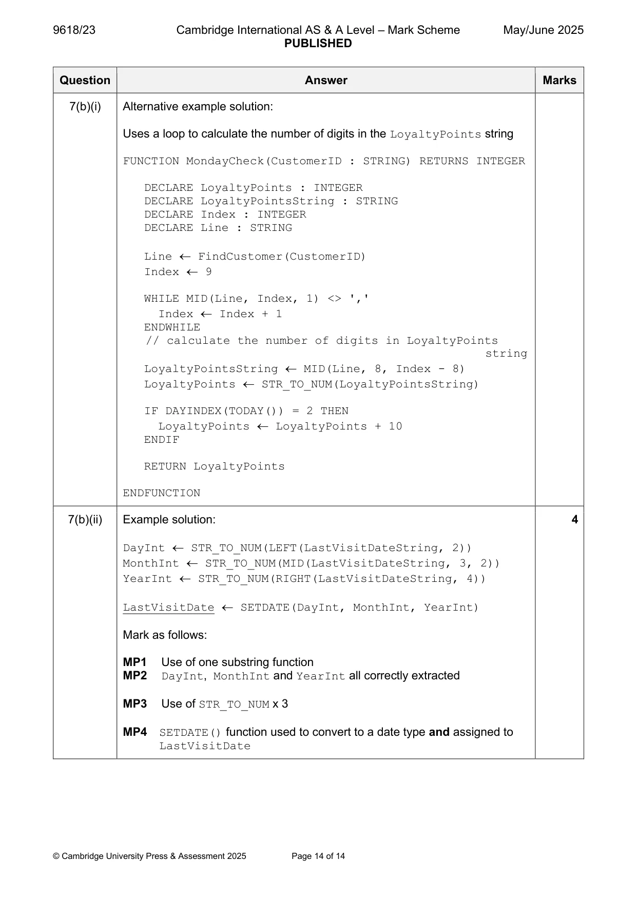 Mark scheme, page 14 of 14