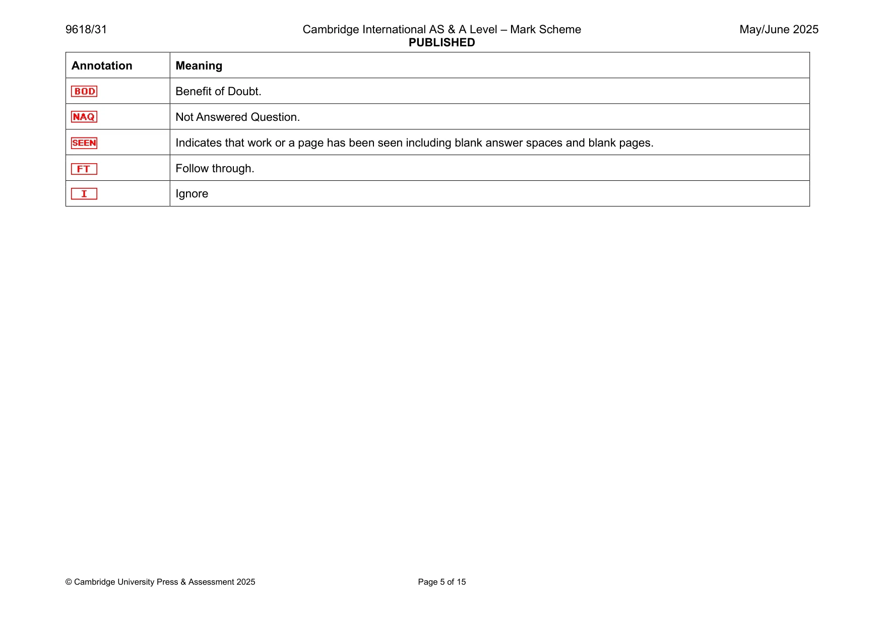 Mark scheme, page 5 of 15
