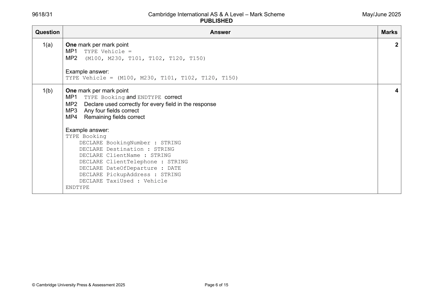 Mark scheme, page 6 of 15