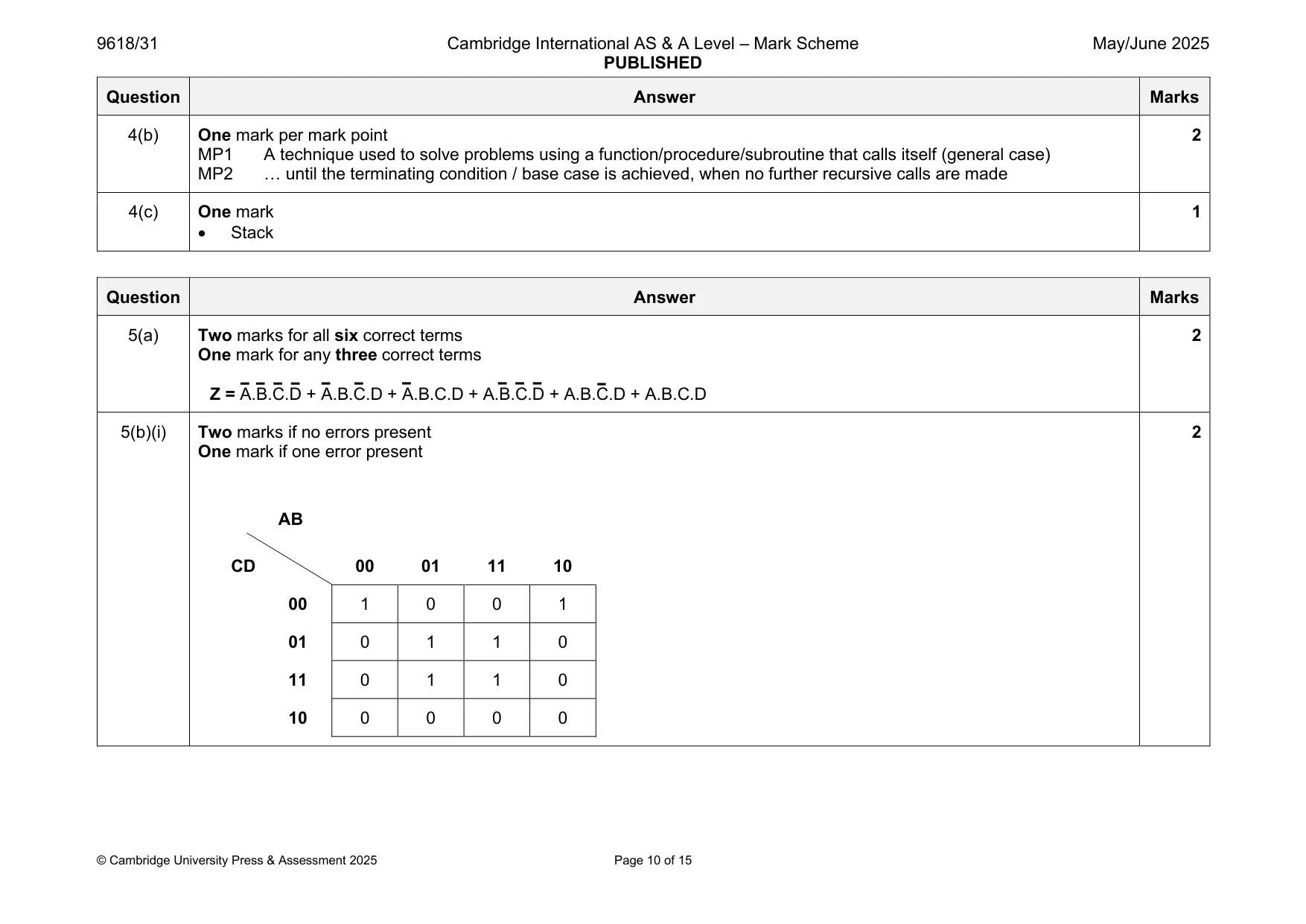 Mark scheme, page 10 of 15