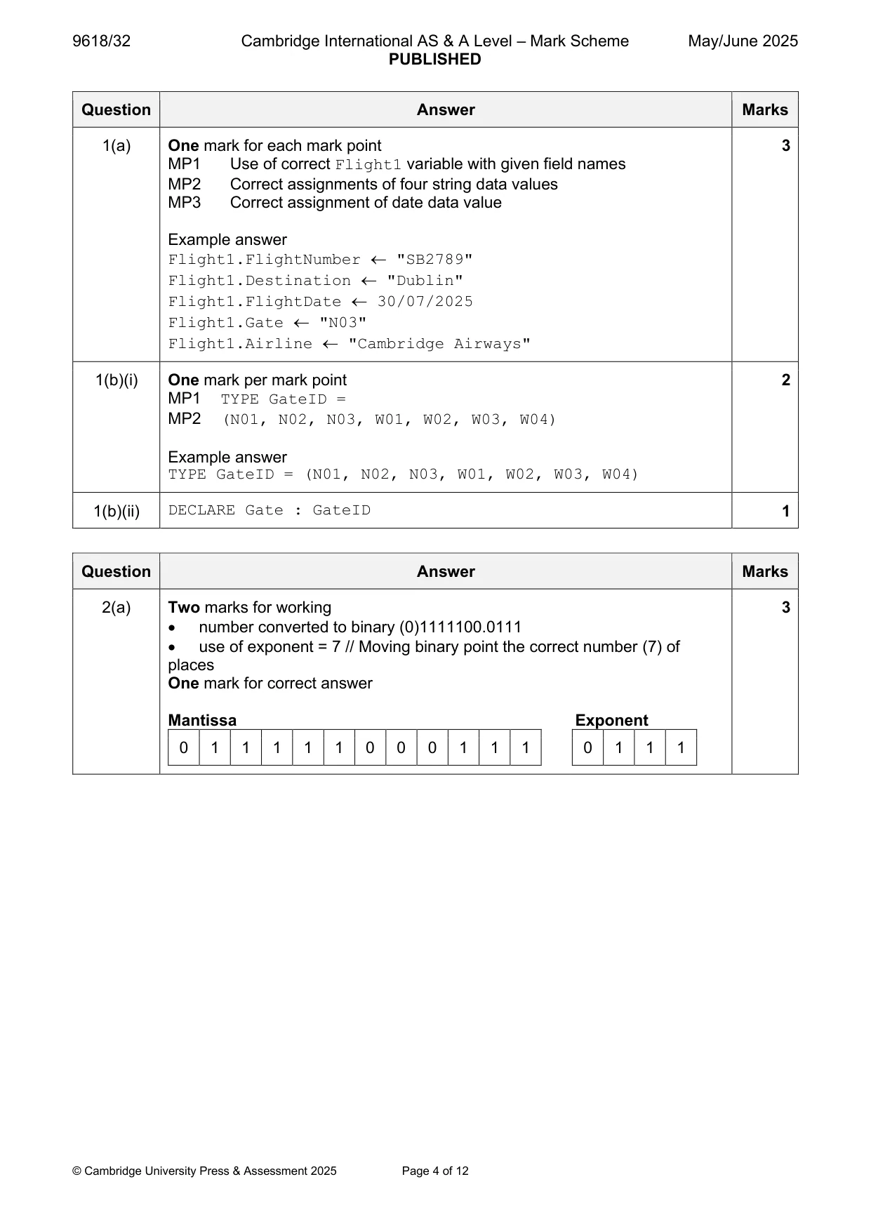 Mark scheme, page 4 of 12