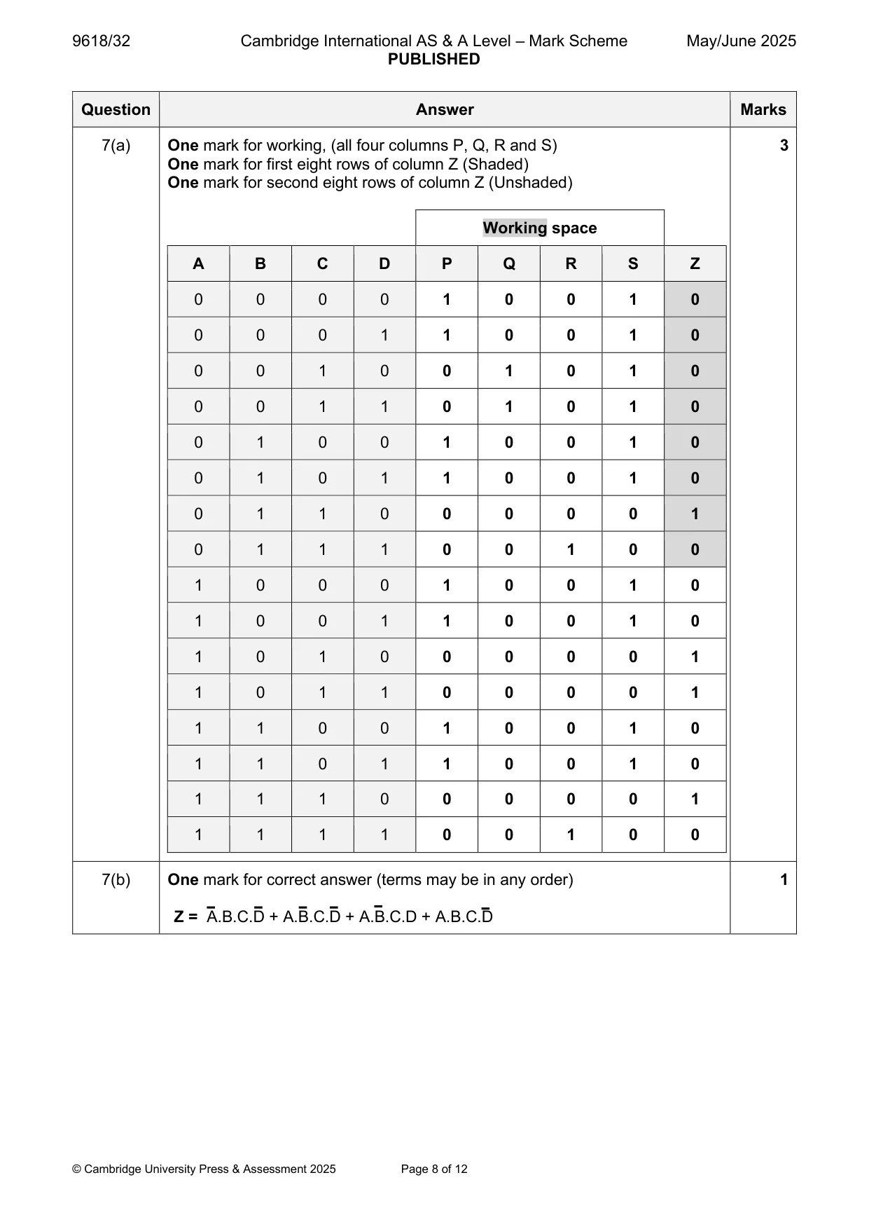 Mark scheme, page 8 of 12