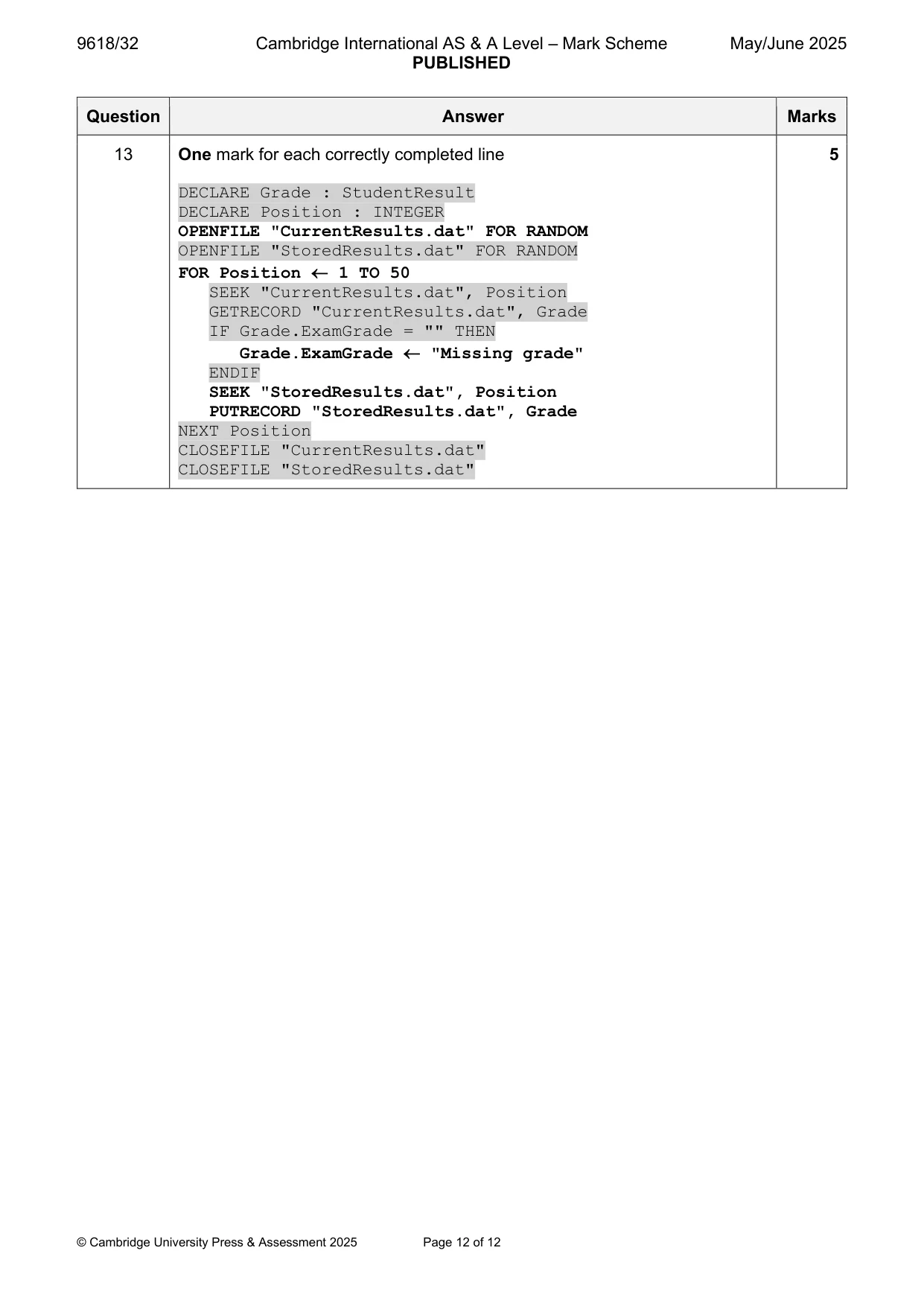 Mark scheme, page 12 of 12