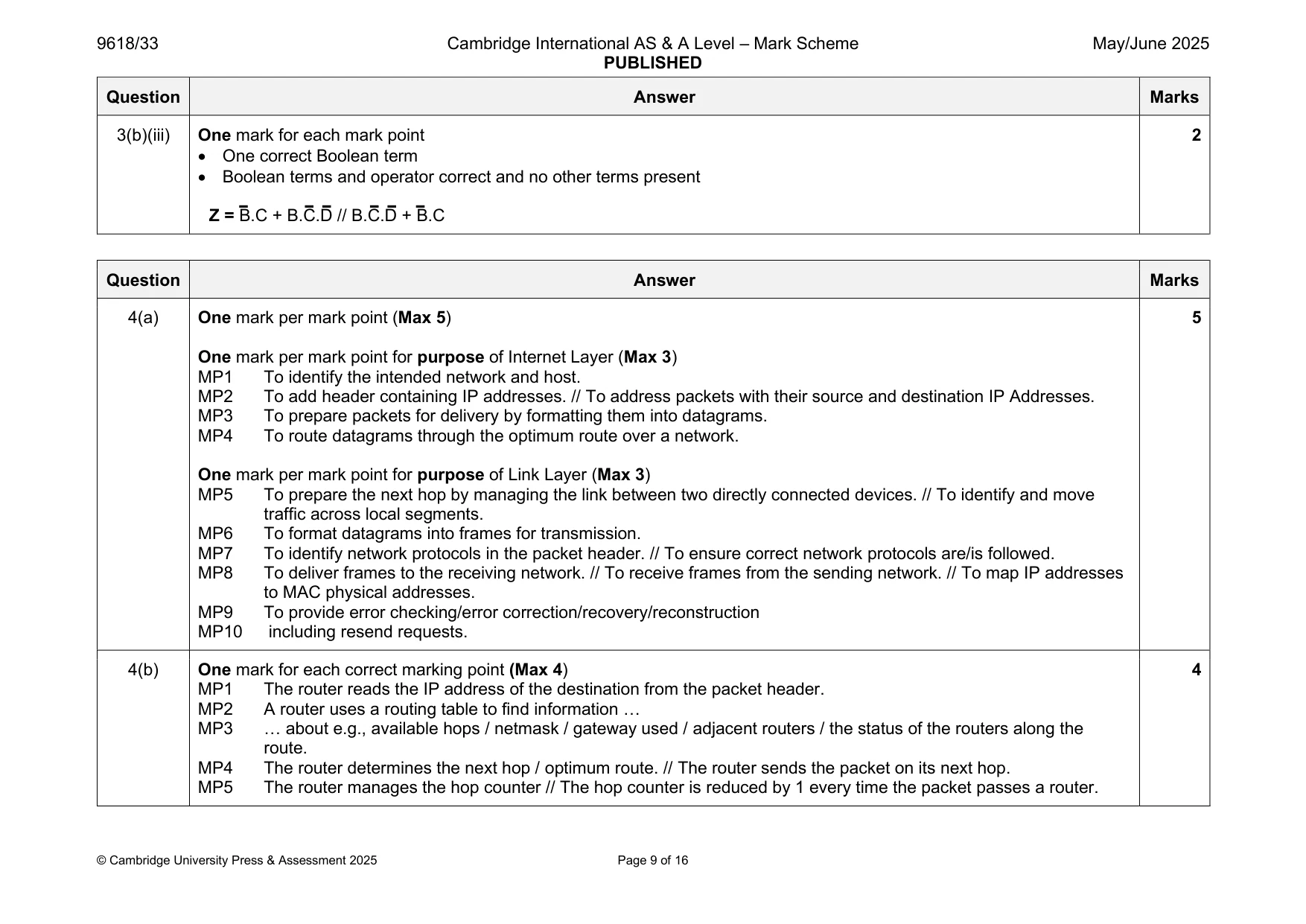 Mark scheme, page 9 of 16