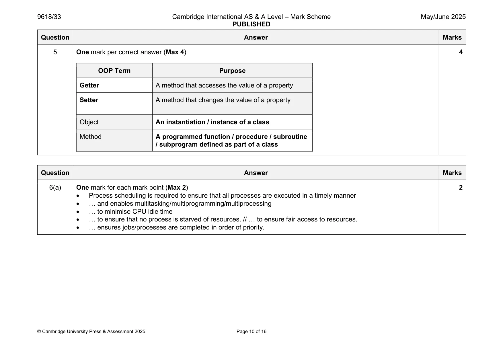 Mark scheme, page 10 of 16