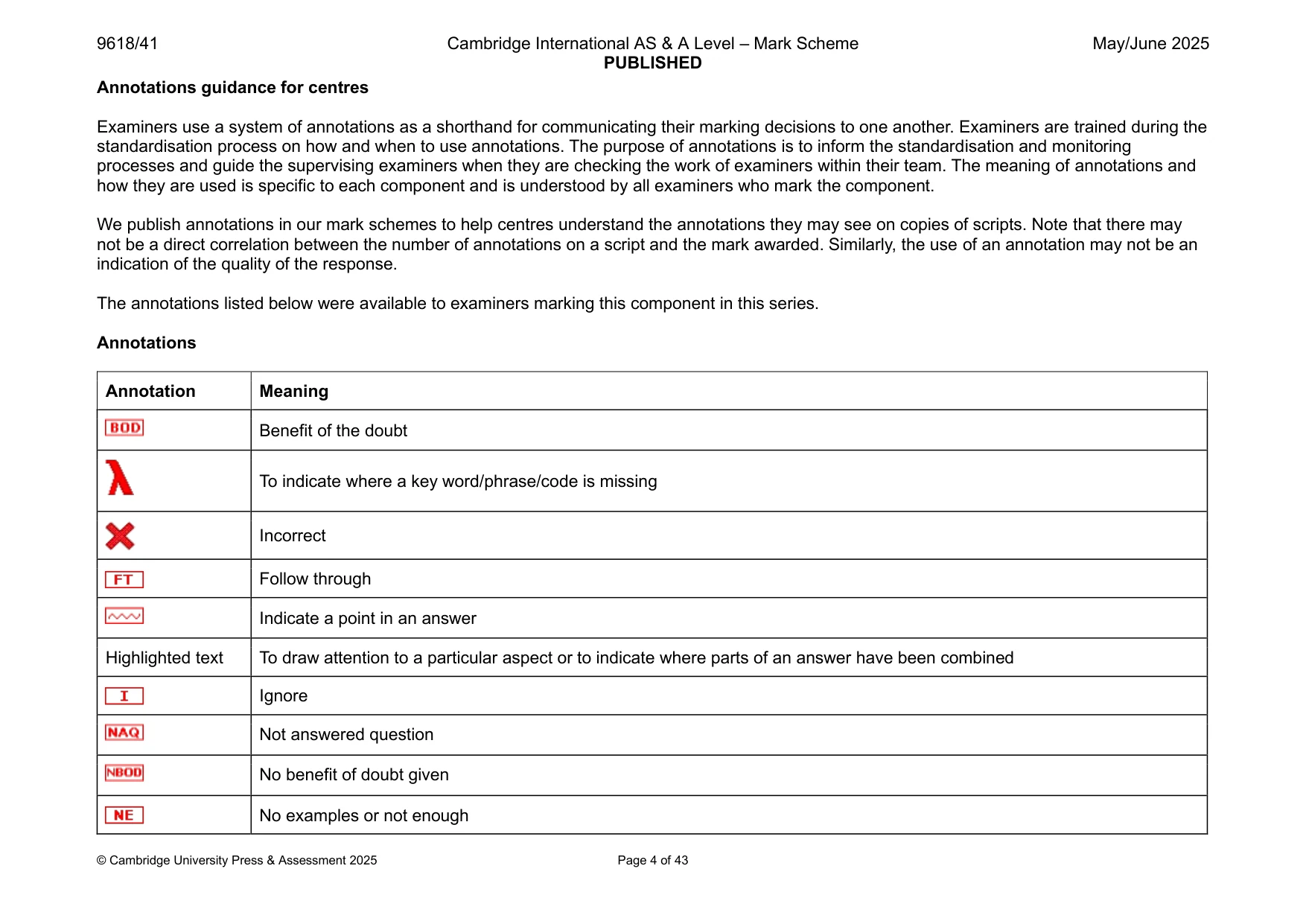 Mark scheme, page 4 of 43