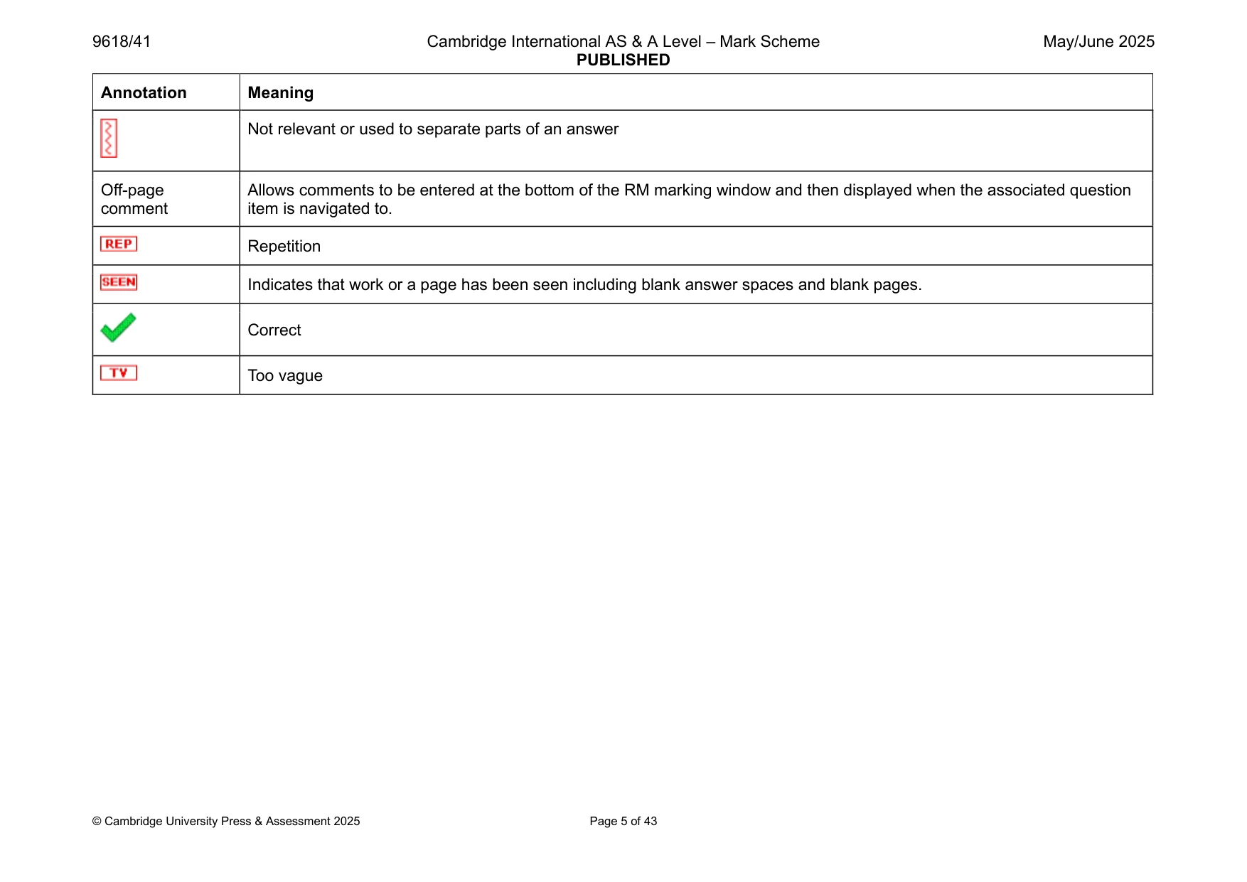 Mark scheme, page 5 of 43