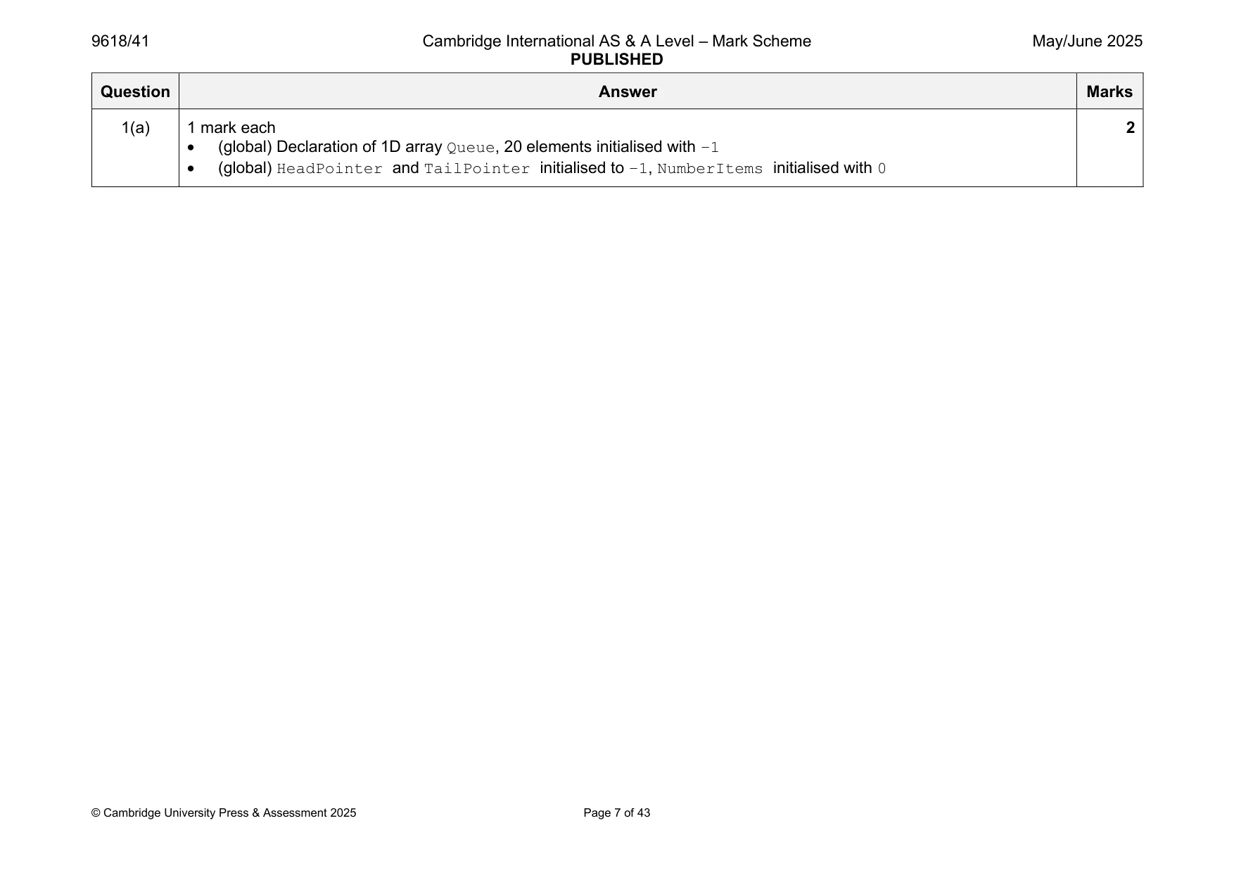 Mark scheme, page 7 of 43