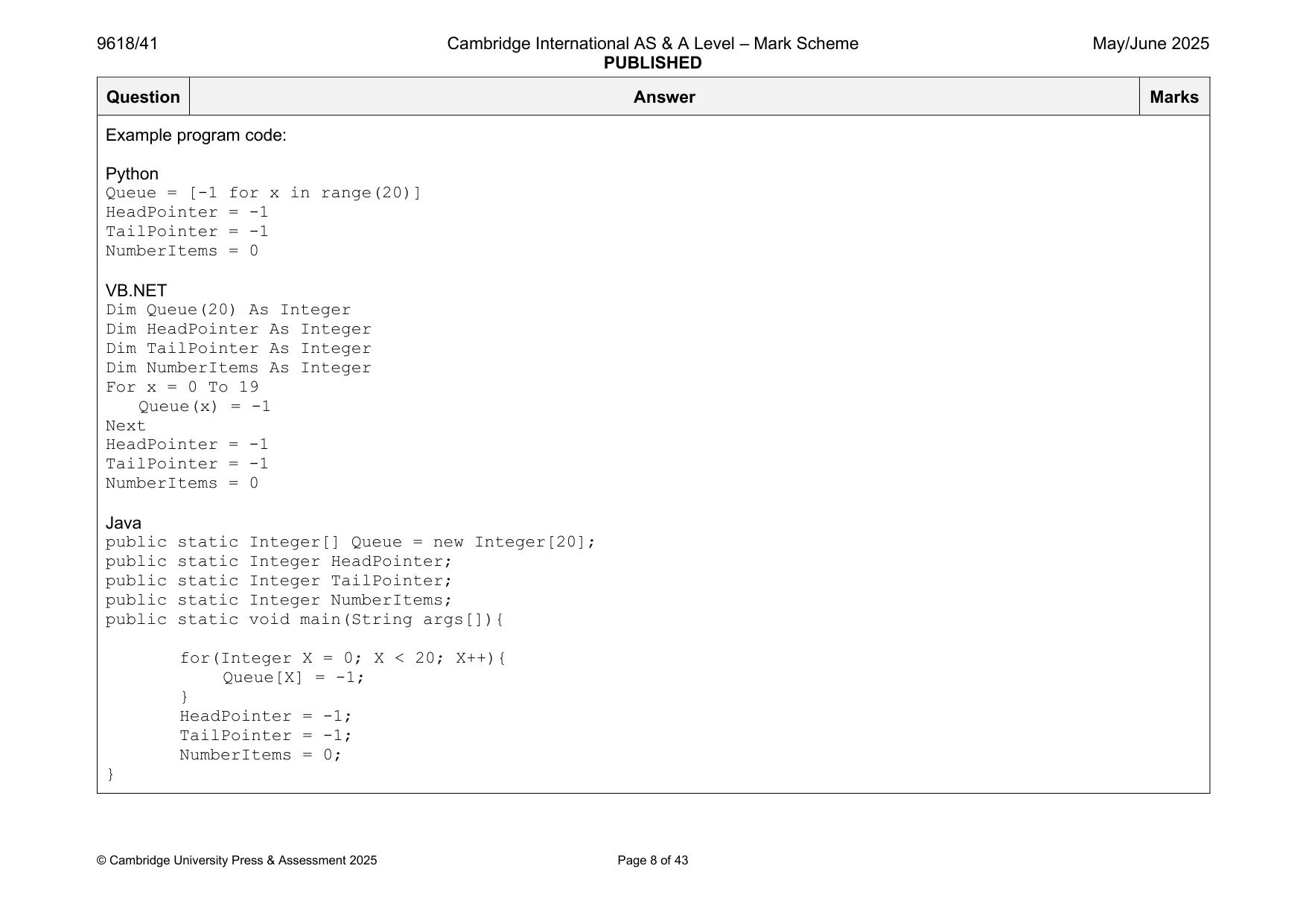 Mark scheme, page 8 of 43