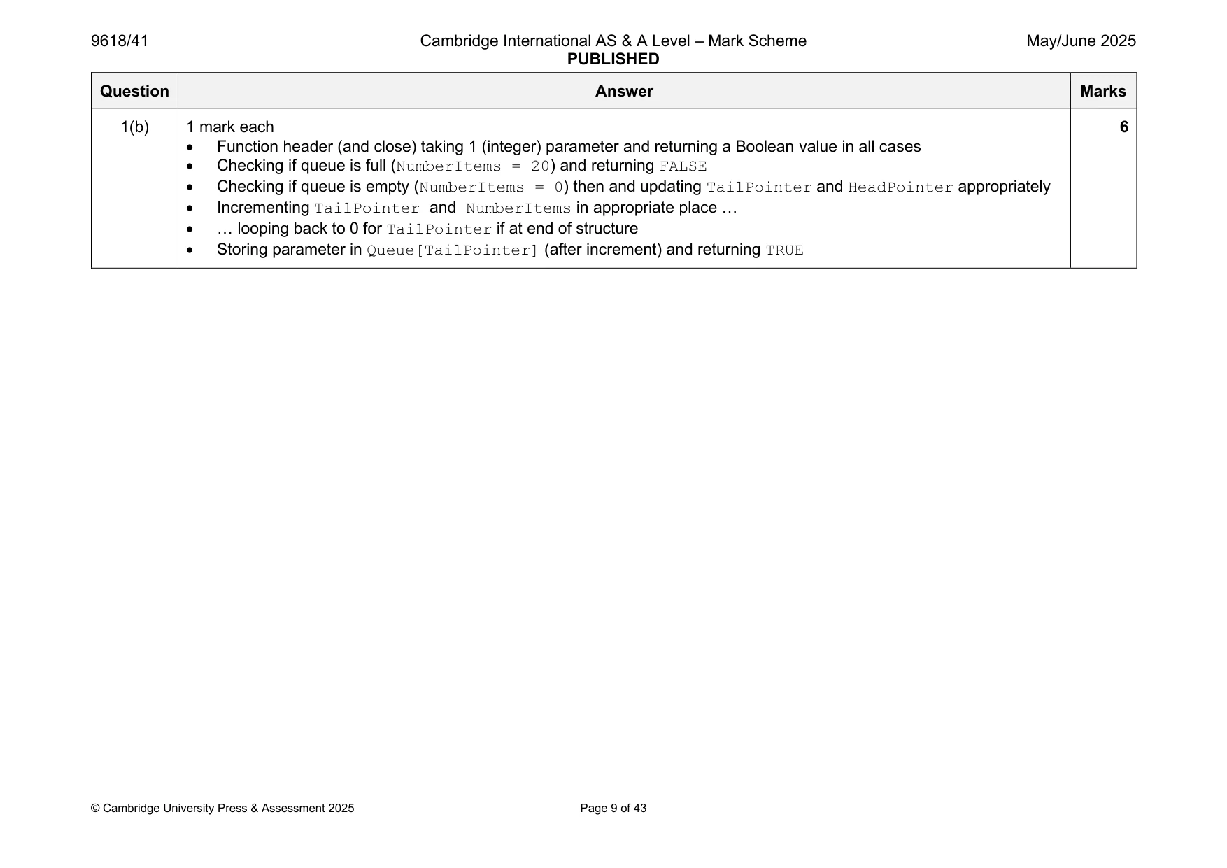 Mark scheme, page 9 of 43