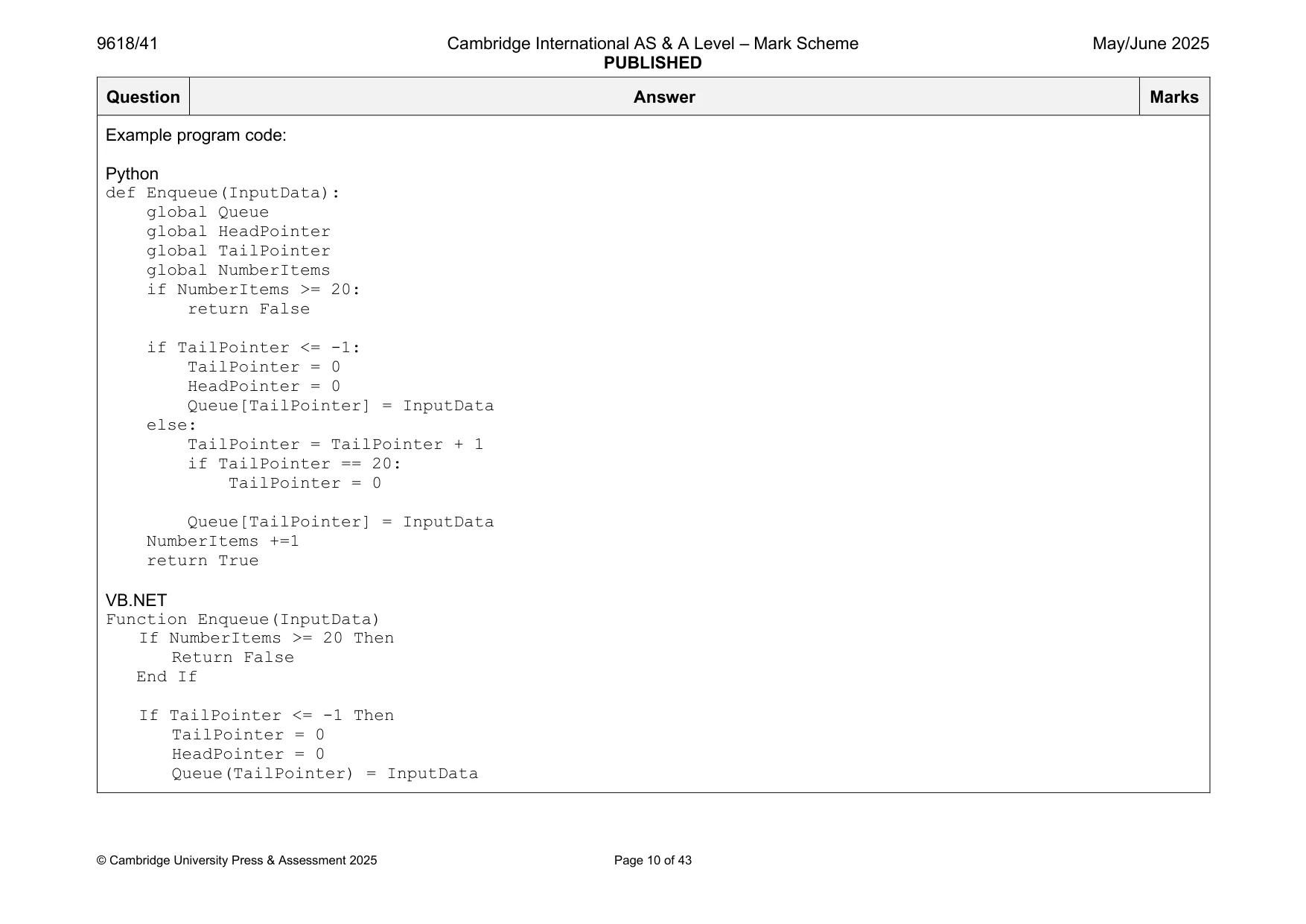 Mark scheme, page 10 of 43