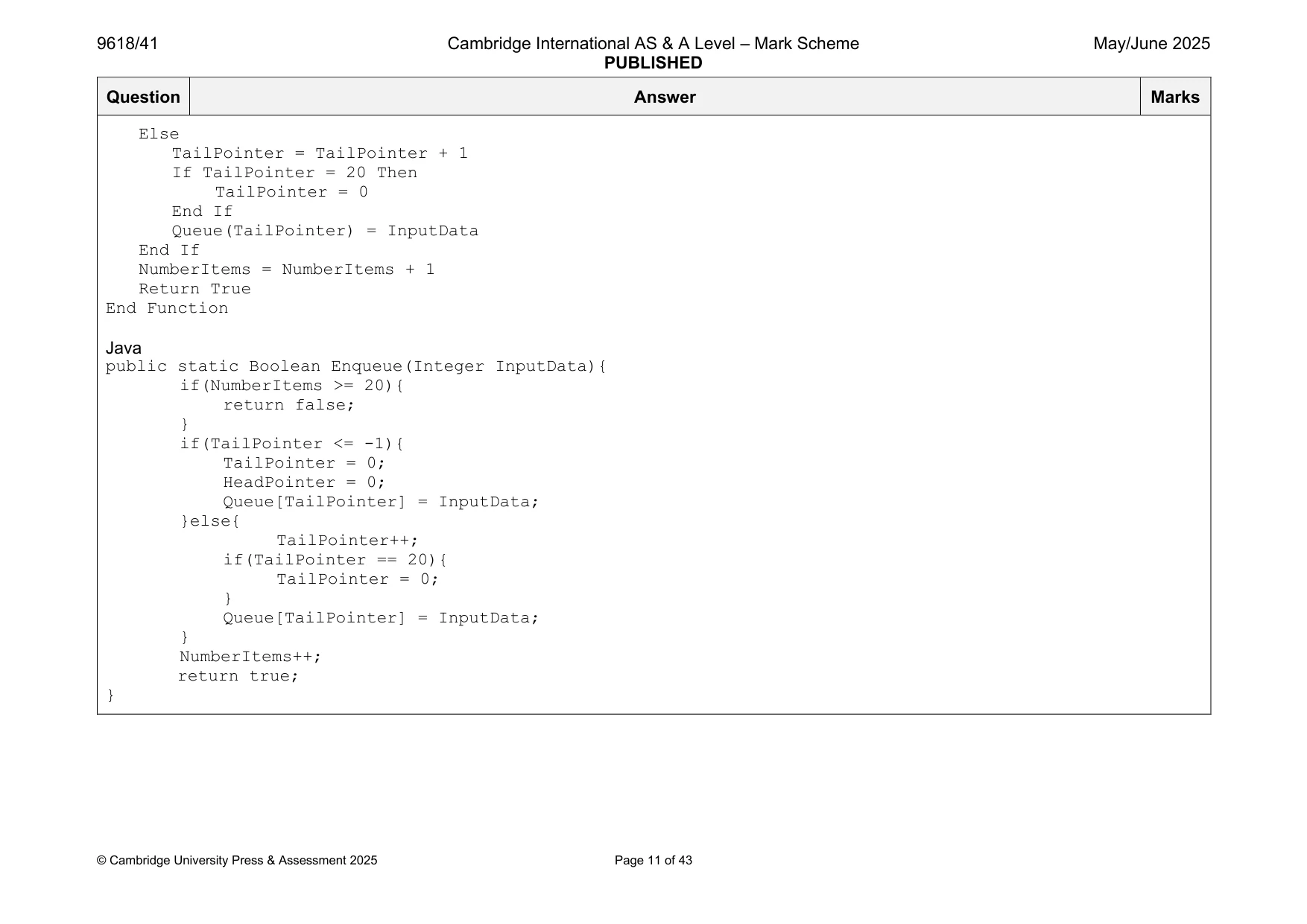 Mark scheme, page 11 of 43
