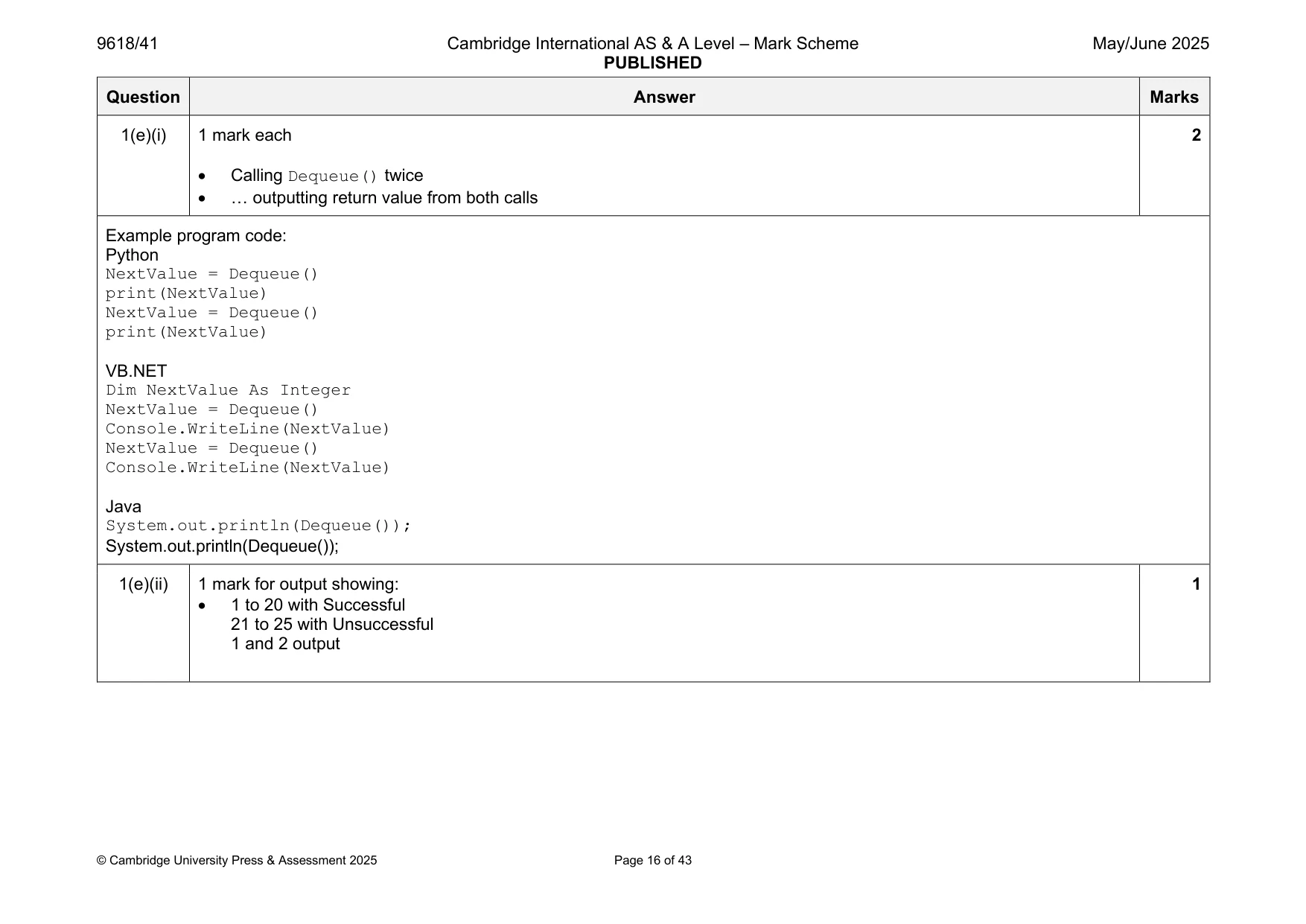 Mark scheme, page 16 of 43