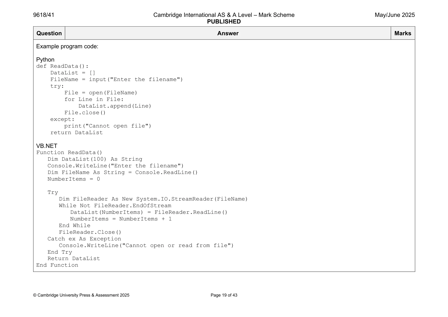 Mark scheme, page 19 of 43