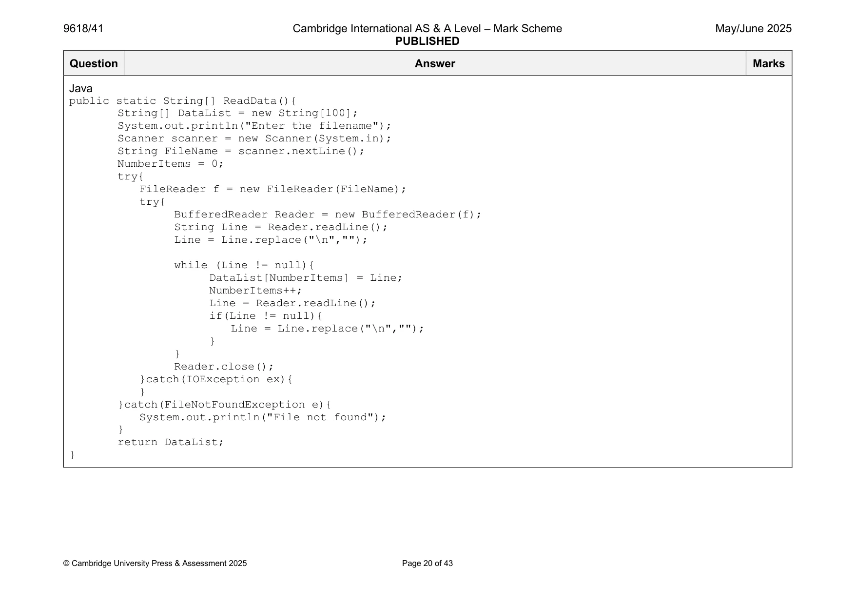 Mark scheme, page 20 of 43