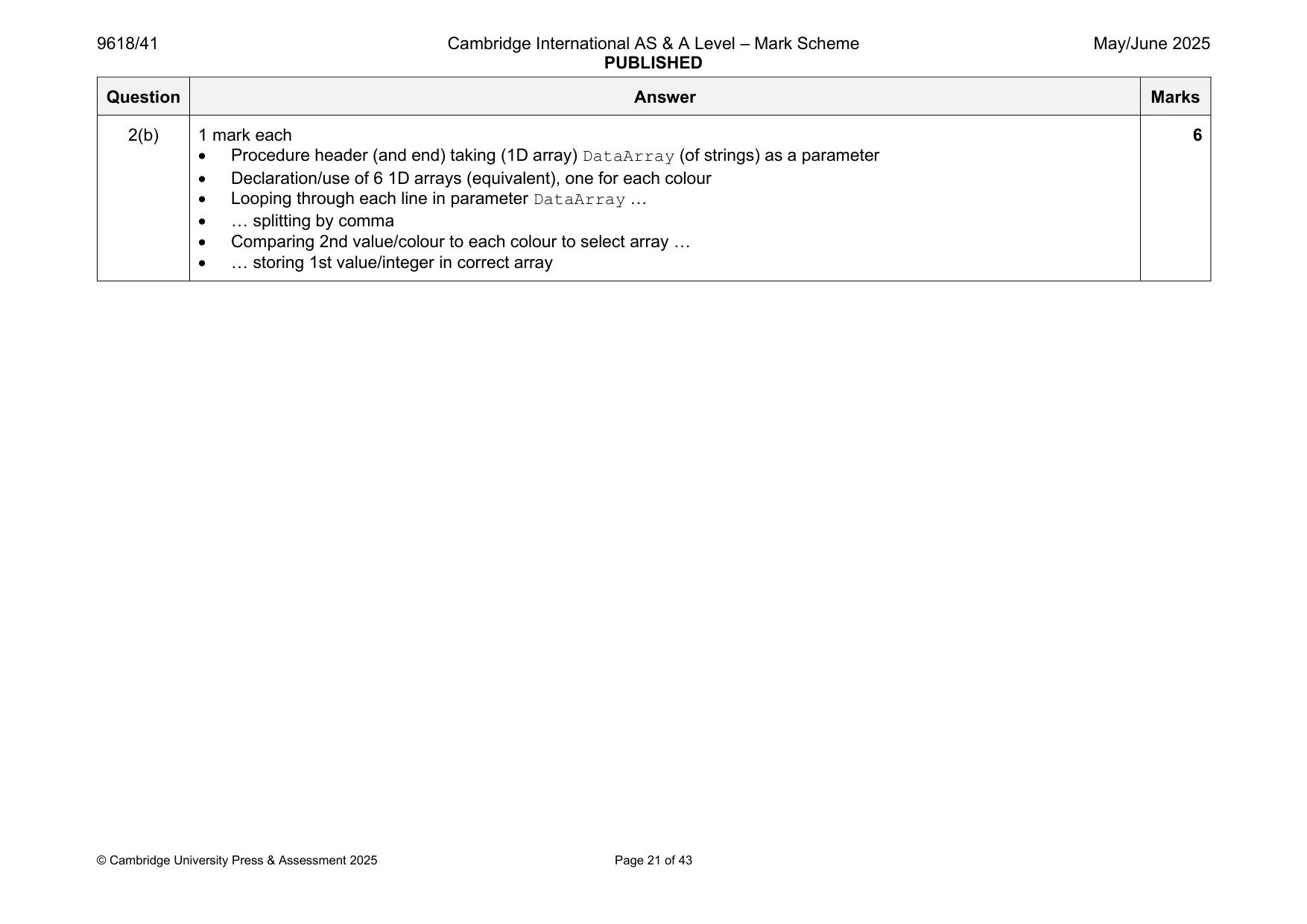 Mark scheme, page 21 of 43