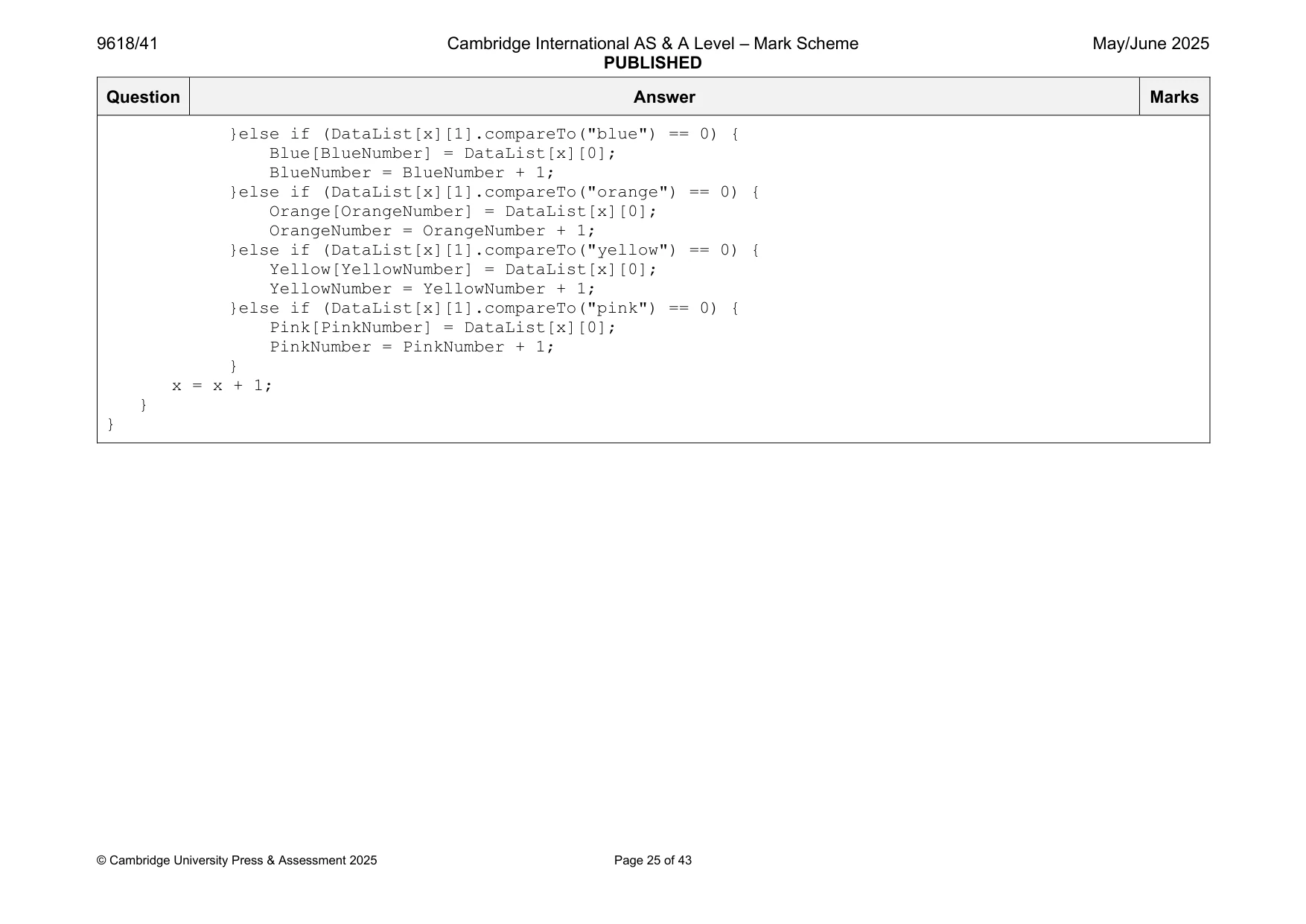 Mark scheme, page 25 of 43