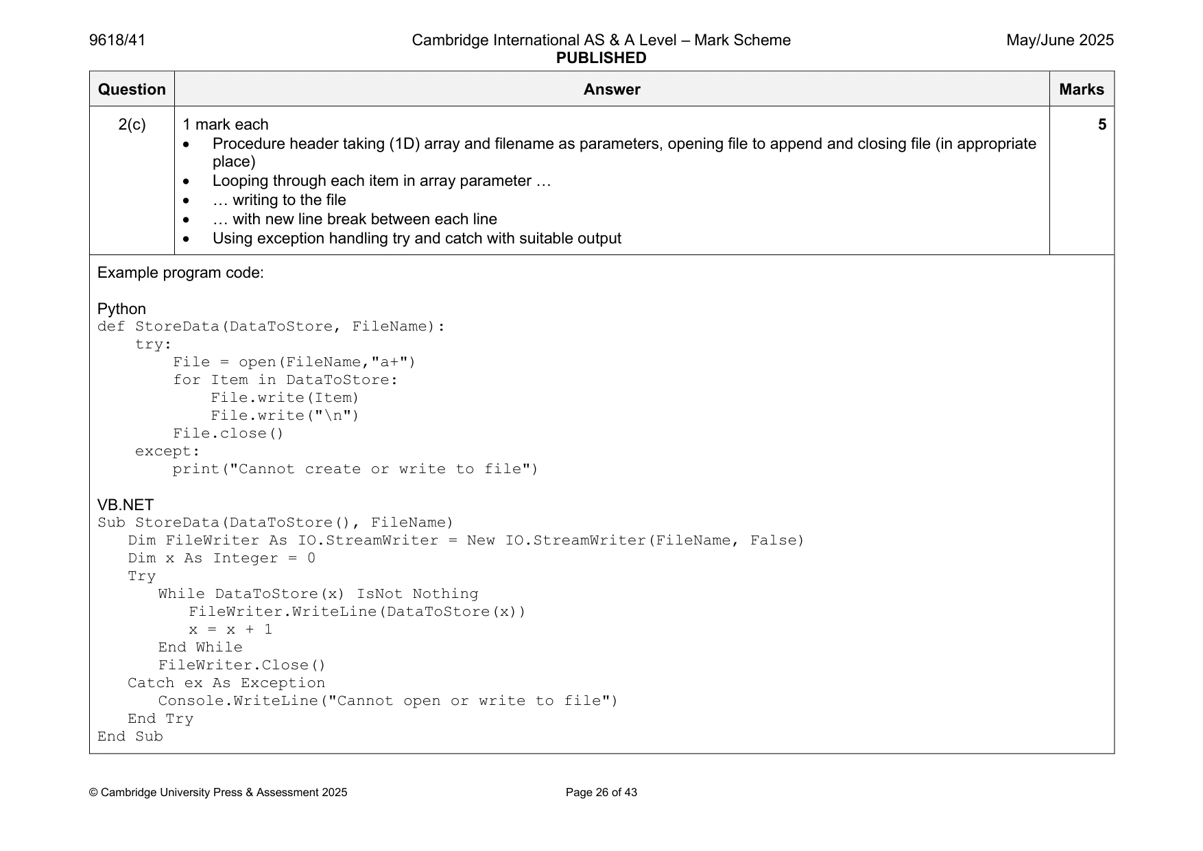 Mark scheme, page 26 of 43