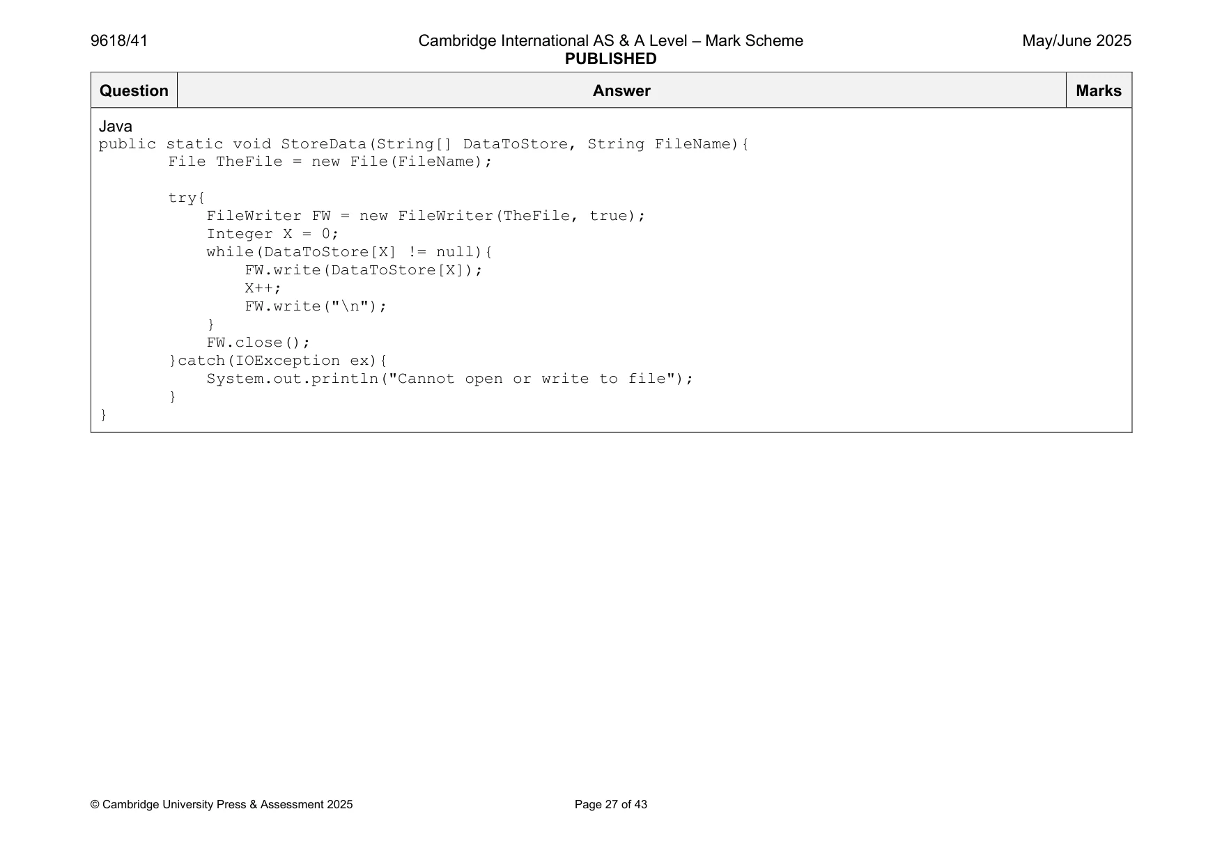 Mark scheme, page 27 of 43