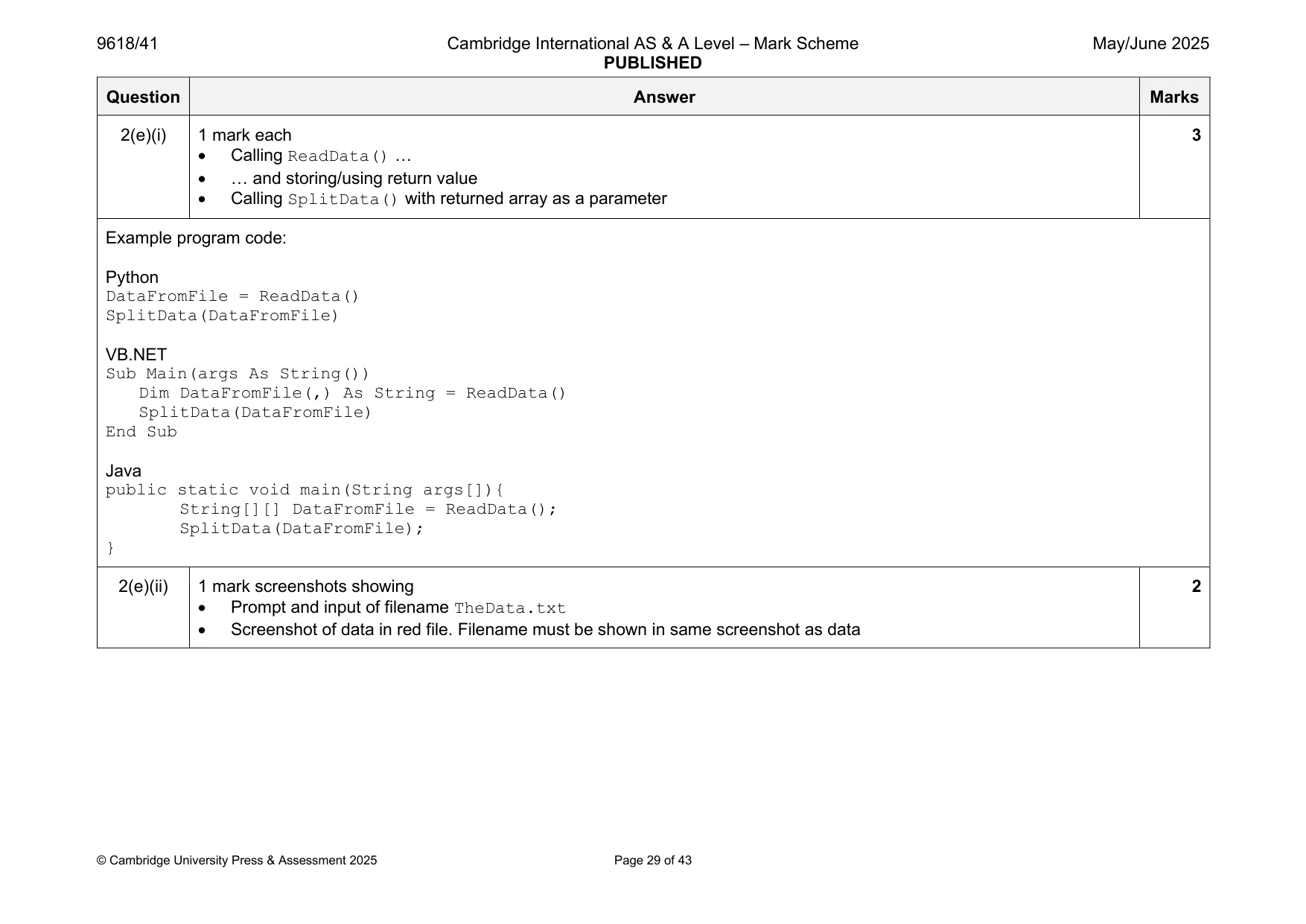Mark scheme, page 29 of 43