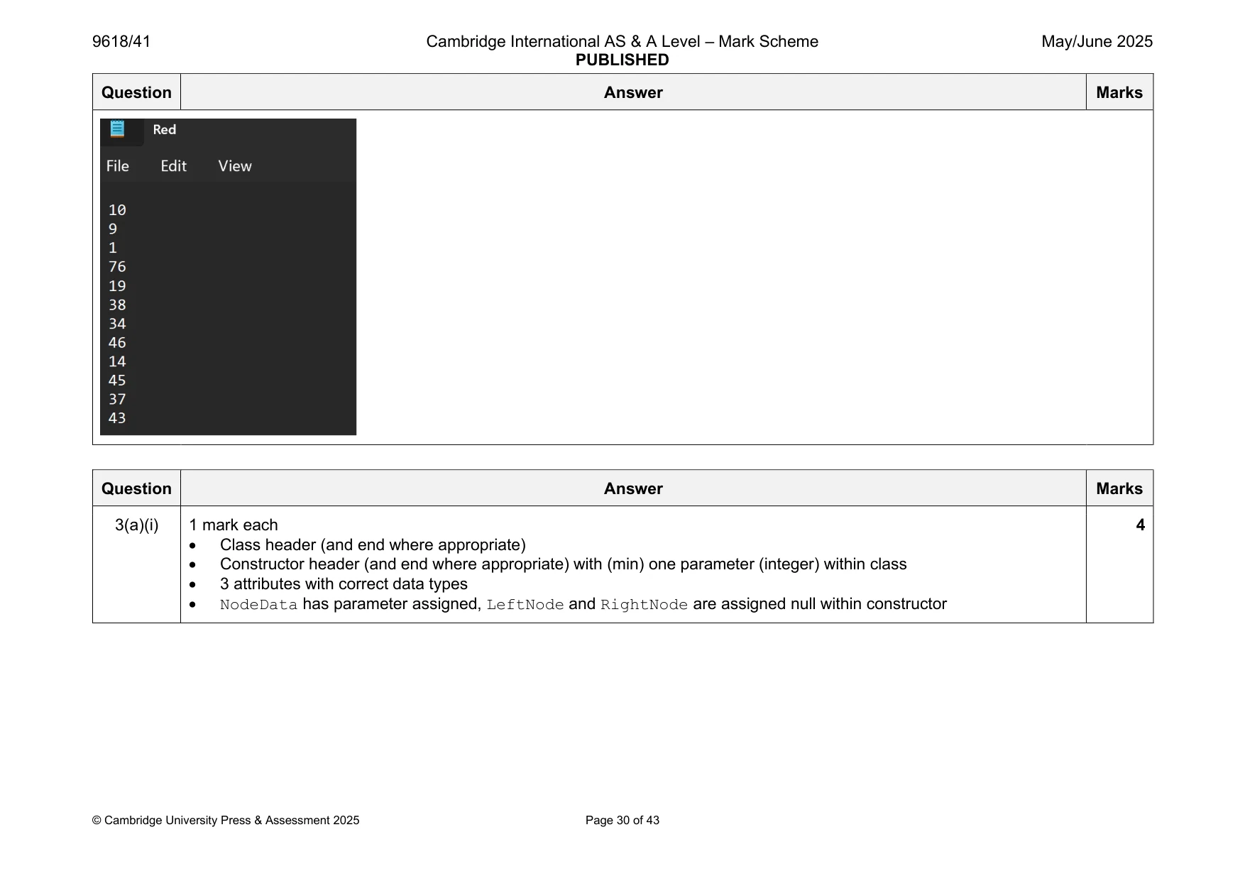 Mark scheme, page 30 of 43