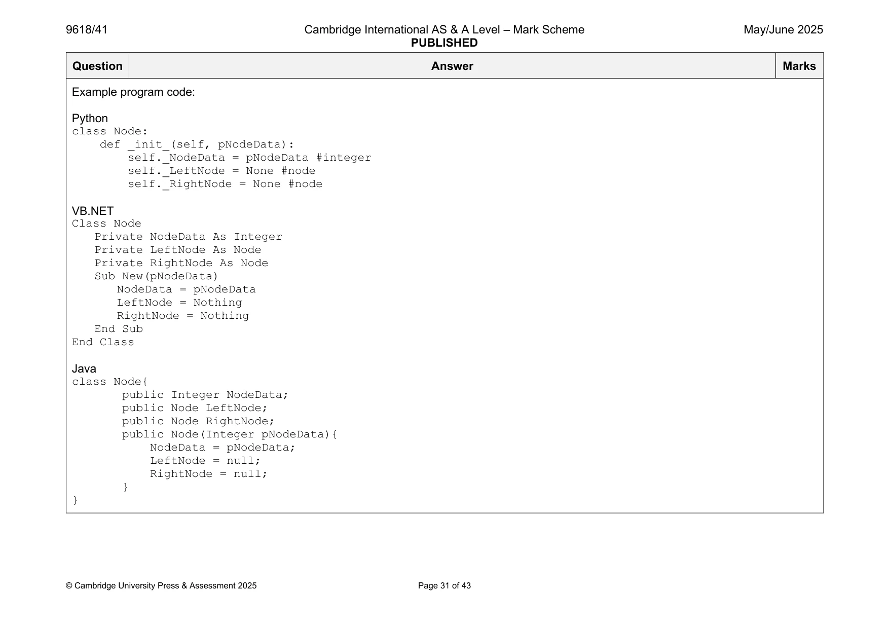 Mark scheme, page 31 of 43