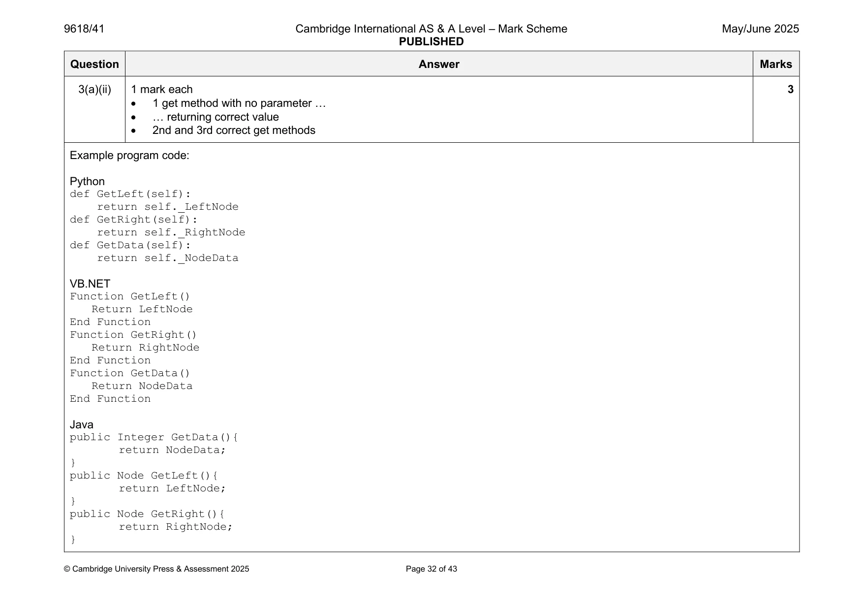 Mark scheme, page 32 of 43