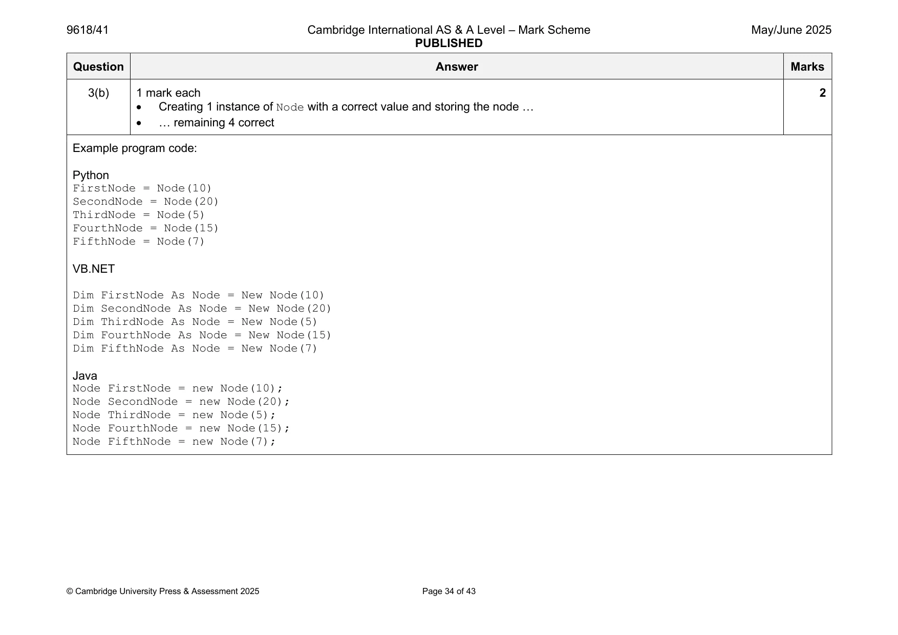 Mark scheme, page 34 of 43