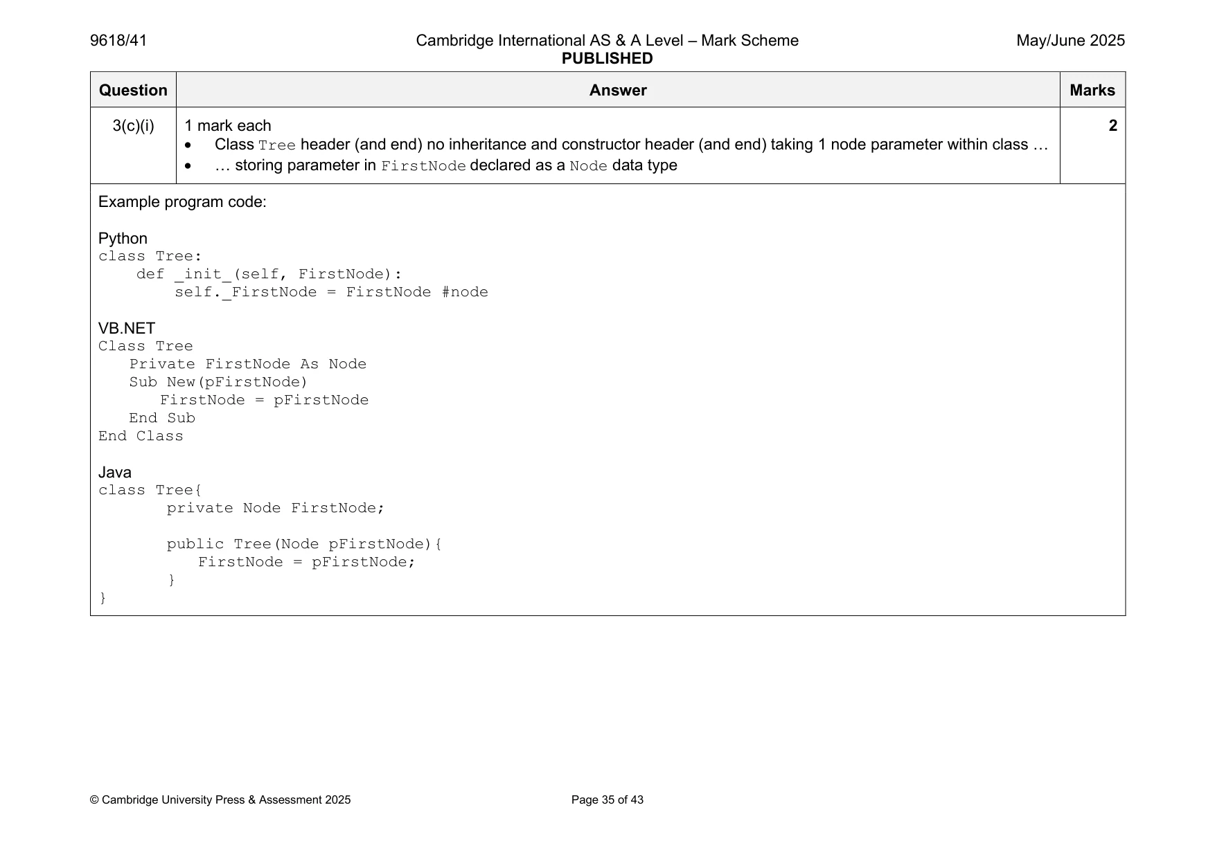 Mark scheme, page 35 of 43