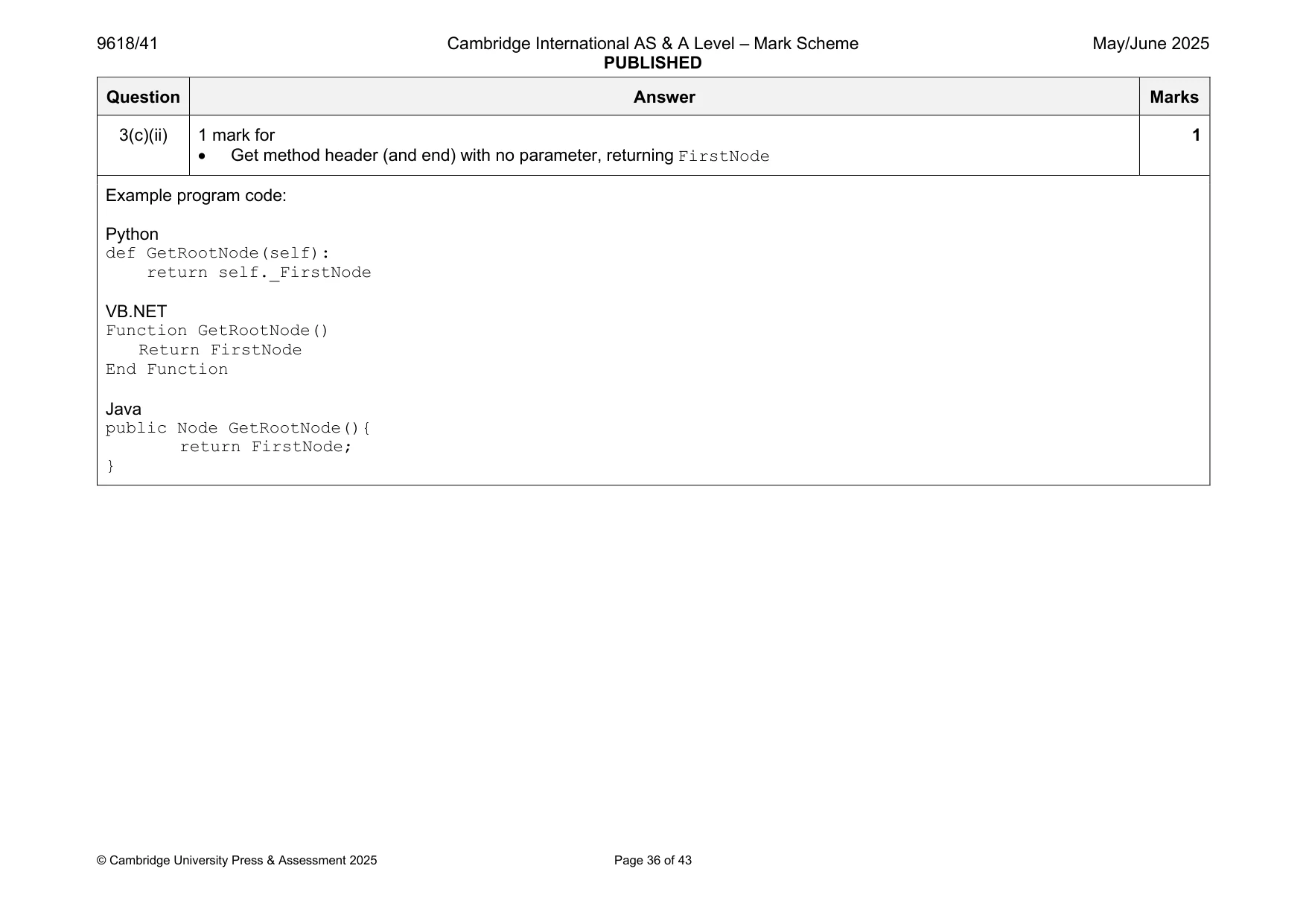 Mark scheme, page 36 of 43