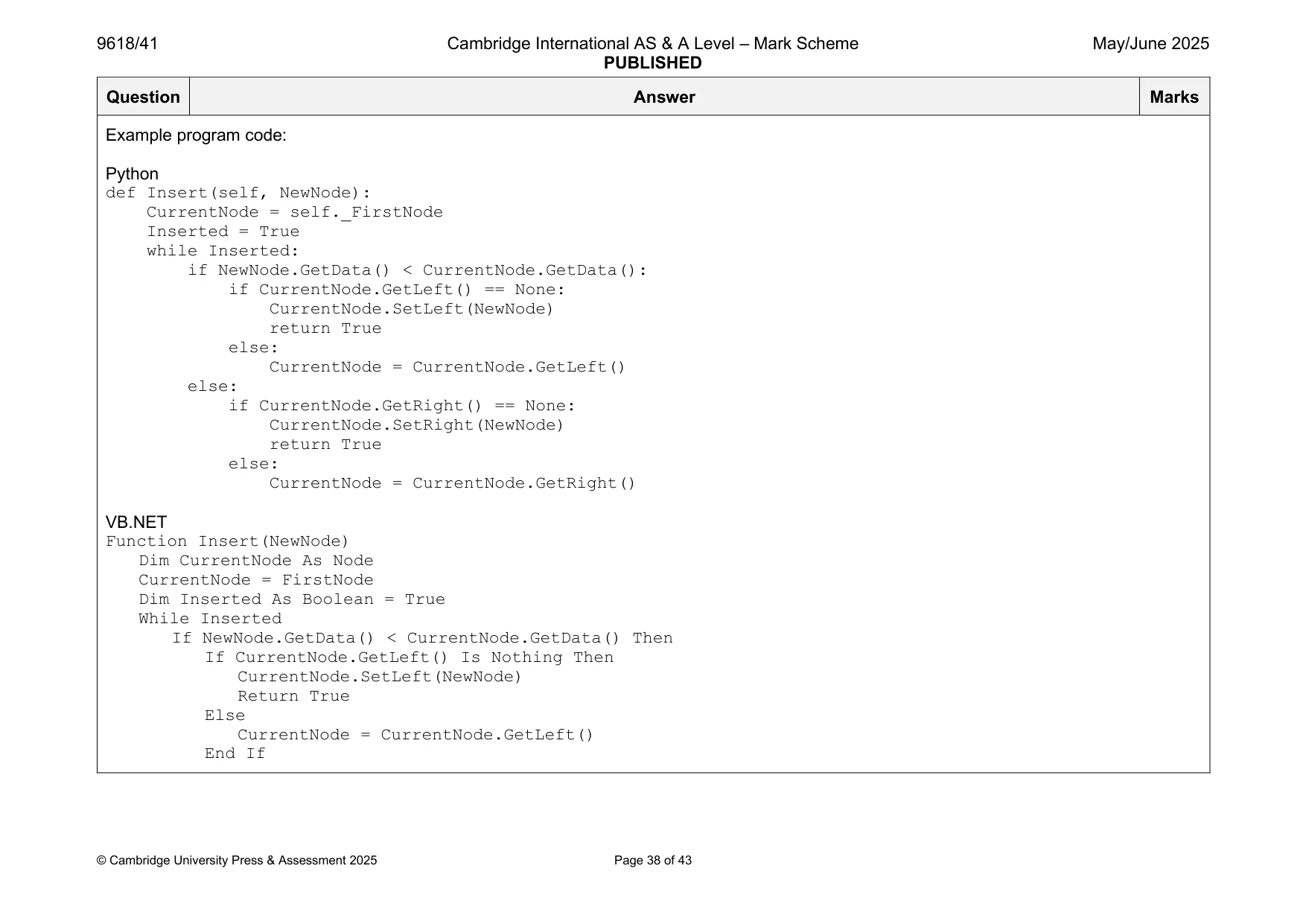 Mark scheme, page 38 of 43