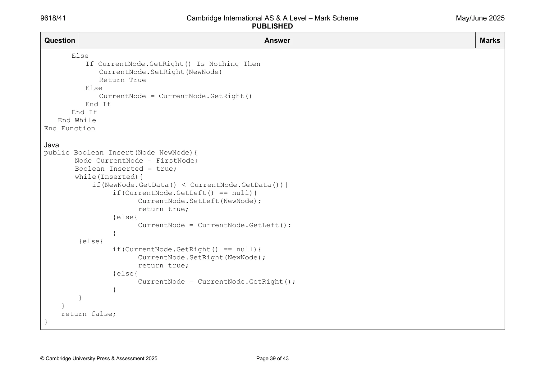 Mark scheme, page 39 of 43